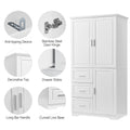 Tall And Wide Storage Cabinet With Doors For Bathroom Office, Three Drawers, White White Mdf