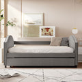 Full Size Upholstered Daybed With Twin Size Trundle, Wood Slat Support, Gray Old Sku :Lp000118Aae Gray Upholstered