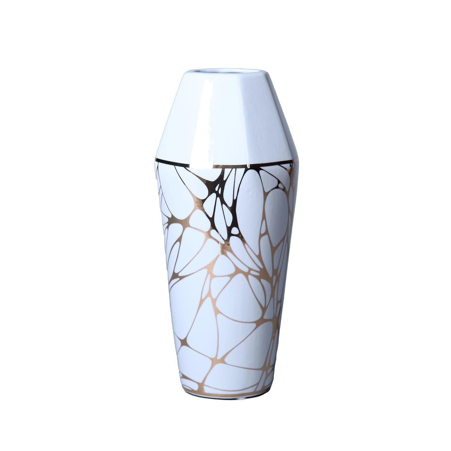 White Ceramic Vase With Gold Organic Accent Design Elegant And Versatile Home Decor White Ceramic