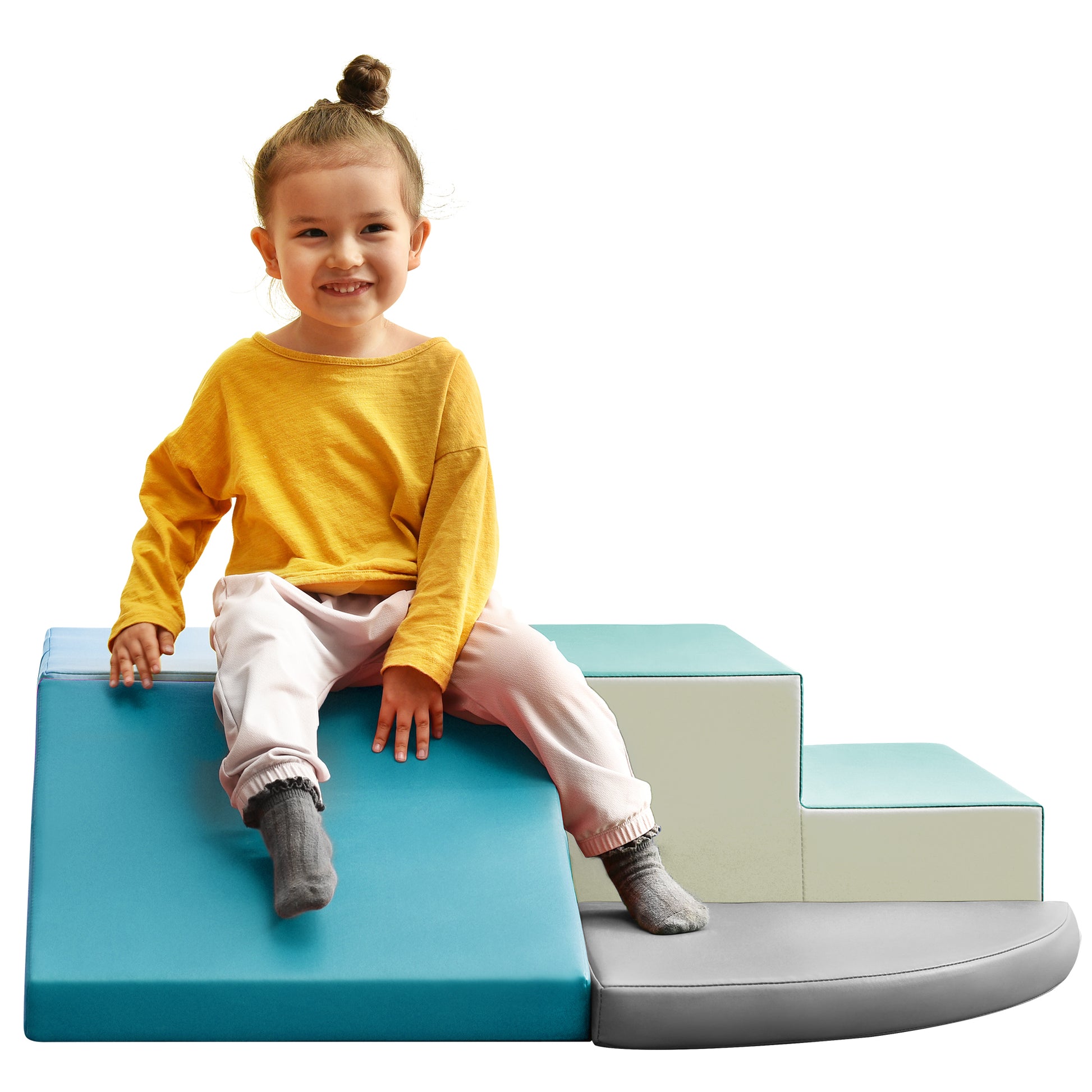 Soft Climb And Crawl Foam Playset, Safe Soft Foam Nugget Block For Infants, Preschools, Toddlers, Kids Crawling And Climbing Indoor Active Play Structure Cyan Foam