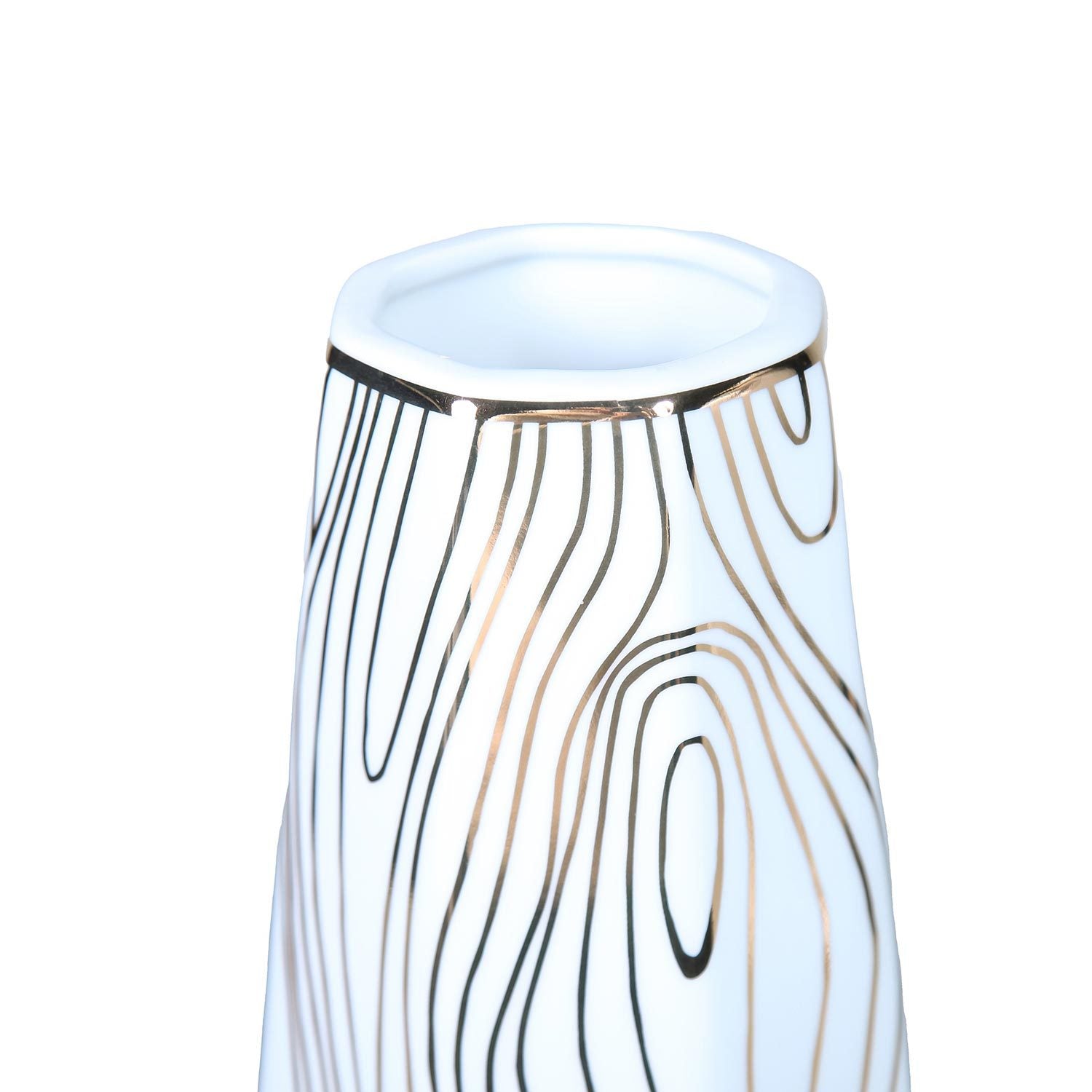 White Ceramic Vase With Gold Wood Grain Design Elegant And Versatile Home Decor White Ceramic