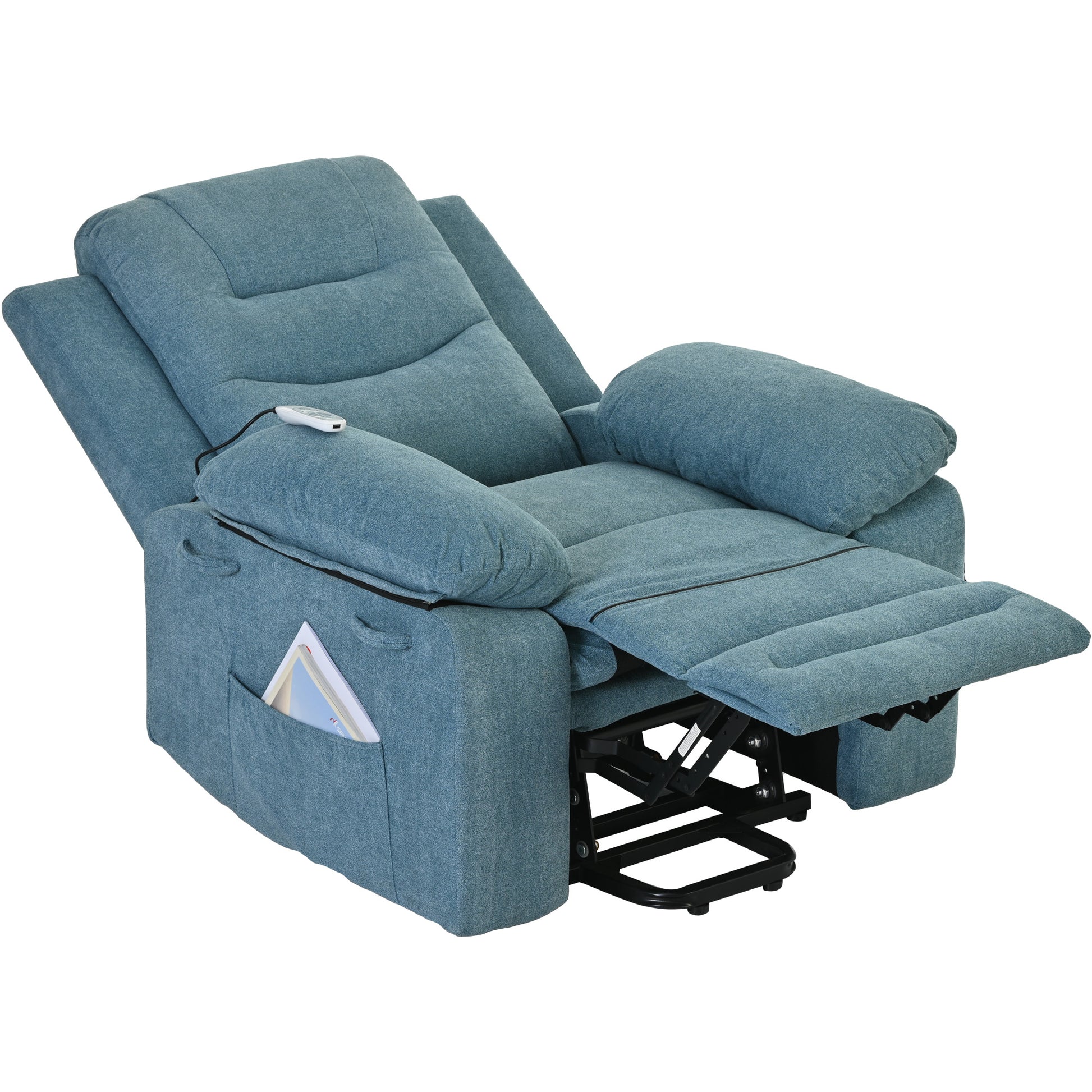 Massage Recliner,Power Lift Chair For Elderly With Adjustable Massage And Heating Function,Recliner Chair With Infinite Position And Side Pocket For Living Room ,Blue Blue Foam Linen