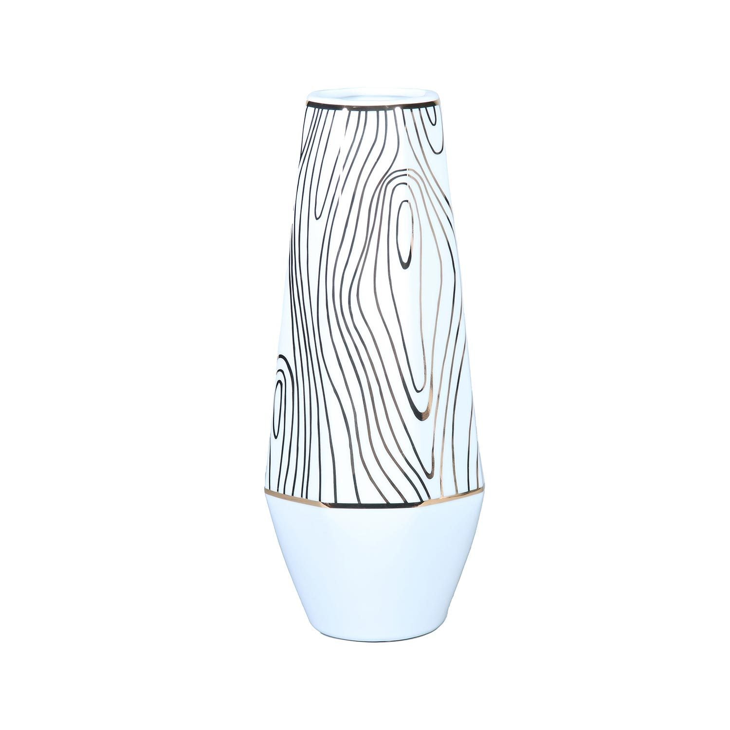 White Ceramic Vase With Gold Wood Grain Design Elegant And Versatile Home Decor White Ceramic