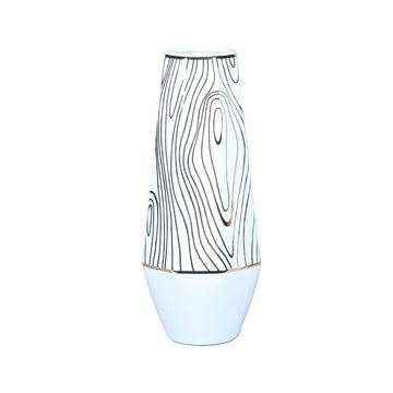 White Ceramic Vase With Gold Wood Grain Design Elegant And Versatile Home Decor White Ceramic