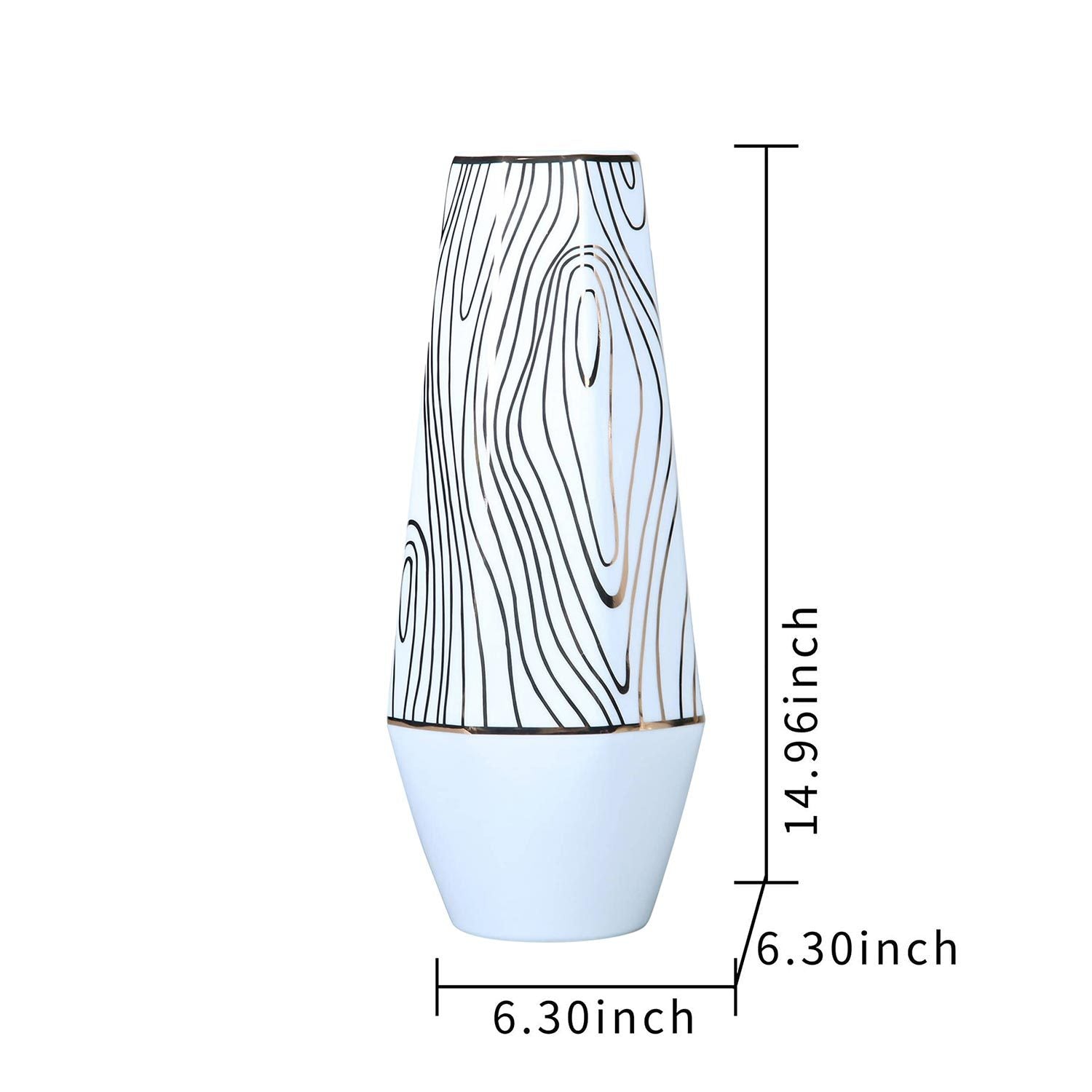 White Ceramic Vase With Gold Wood Grain Design Elegant And Versatile Home Decor White Ceramic