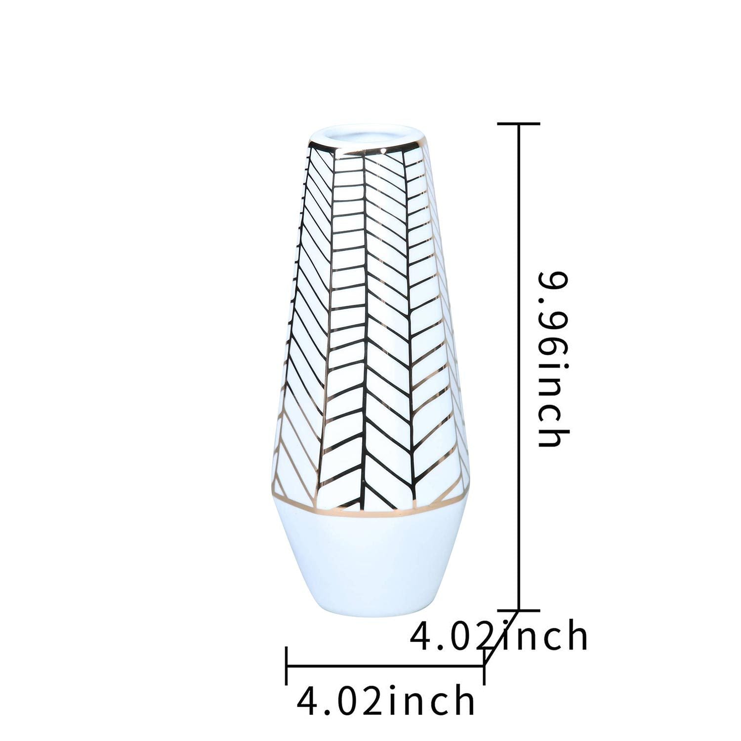 White Ceramic Vase With Gold Geometric Accent Design Elegant And Versatile Home Decor White Ceramic