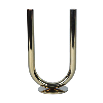 Modern U Shaped 7"L X 4.5"W X 12"H Candle Holder In Gold Gold Stainless Steel