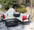 4 Piece Patio Sectional Wicker Rattan Outdoor Furniture Sofa Set With Storage Box Brown Brown Iron