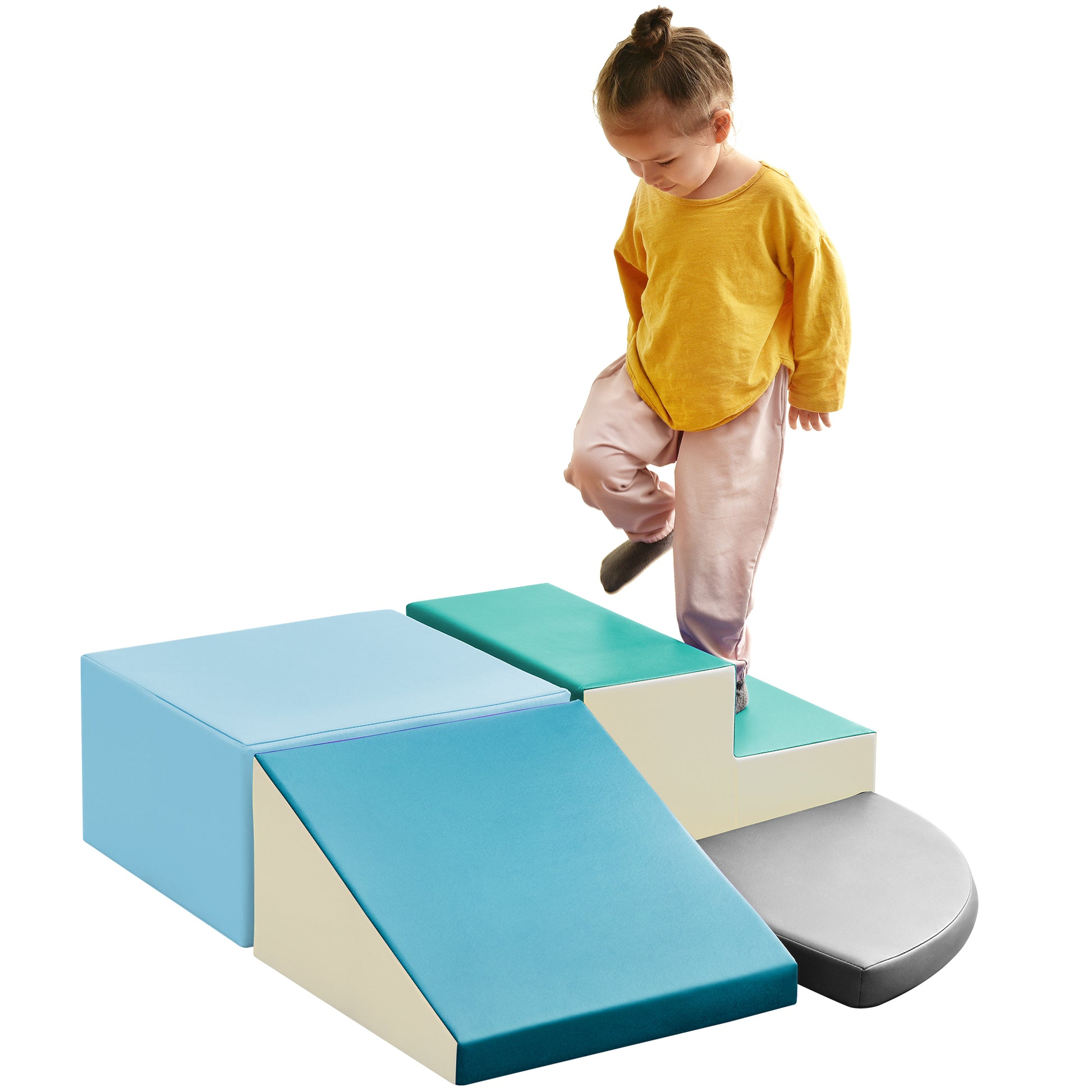 Soft Climb And Crawl Foam Playset, Safe Soft Foam Nugget Block For Infants, Preschools, Toddlers, Kids Crawling And Climbing Indoor Active Play Structure Cyan Foam