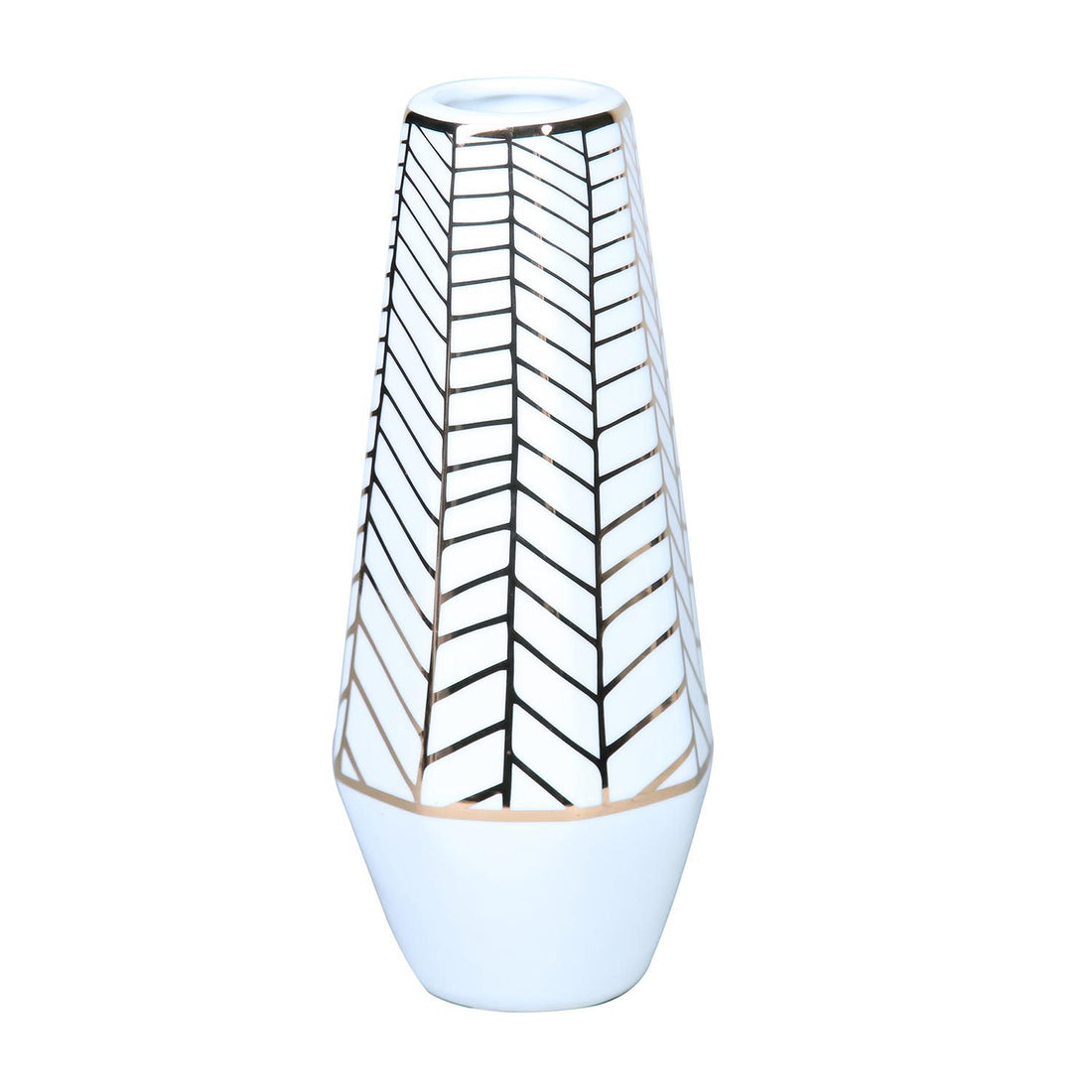 White Ceramic Vase With Gold Geometric Accent Design Elegant And Versatile Home Decor White Ceramic