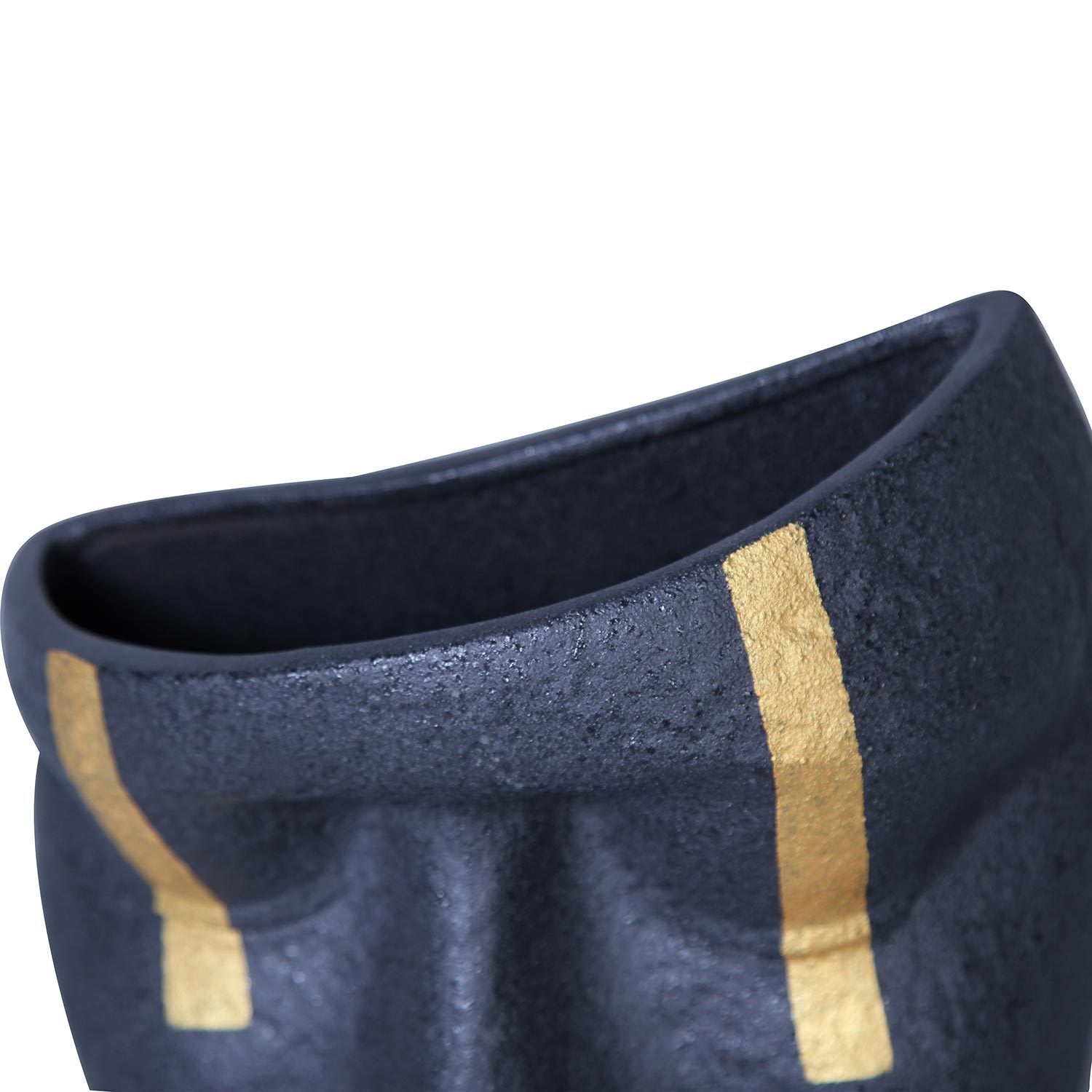 Ceramic Face Sculpture Vase In Black With Gold Accent Unique And Eye Catching Home Decor Black Ceramic