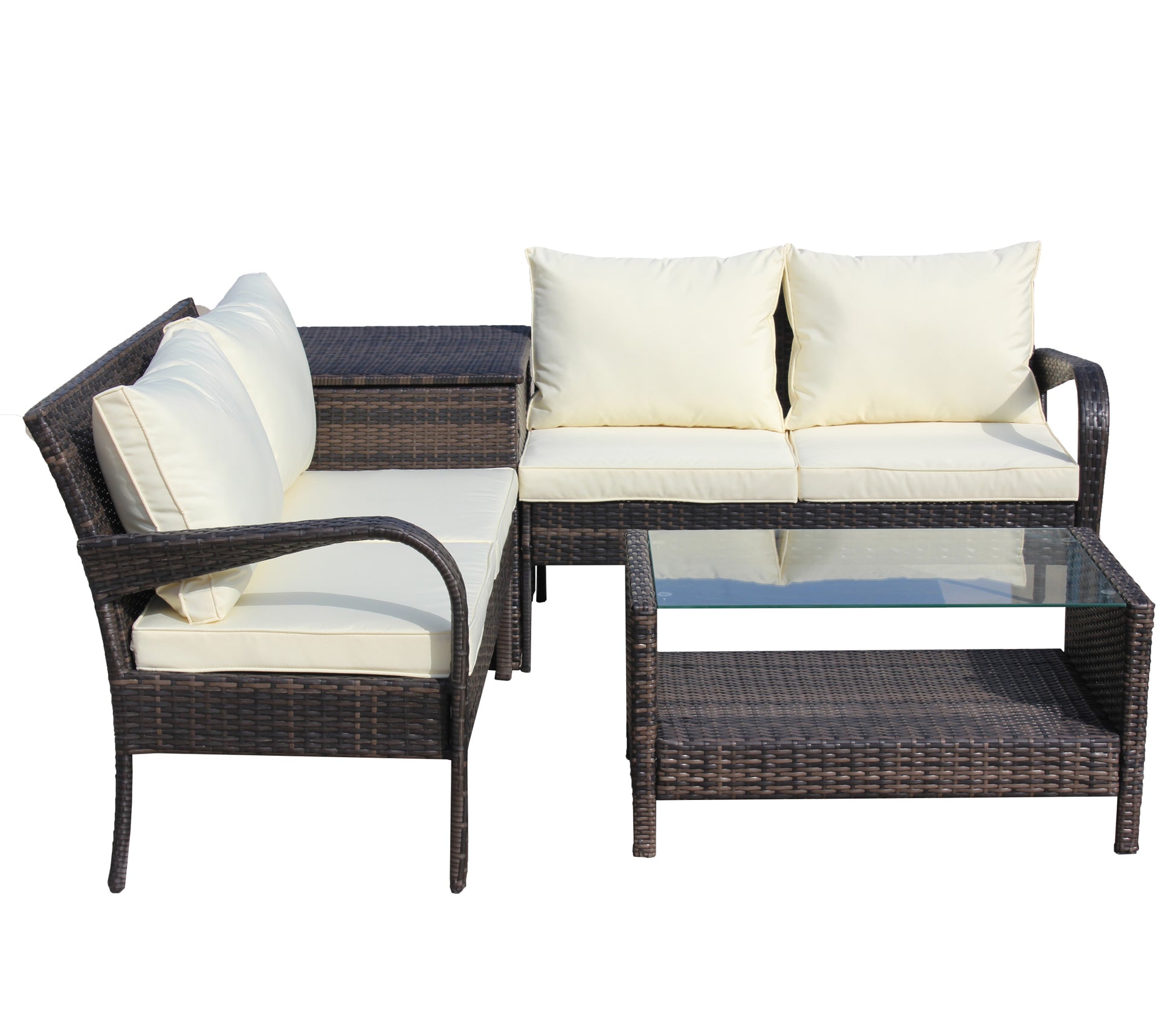 4 Piece Patio Sectional Wicker Rattan Outdoor Furniture Sofa Set With Storage Box Brown Brown Iron