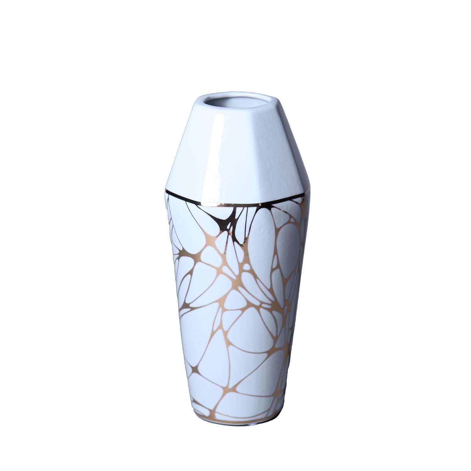 White Ceramic Vase With Gold Organic Accent Design Elegant And Versatile Home Decor White Ceramic