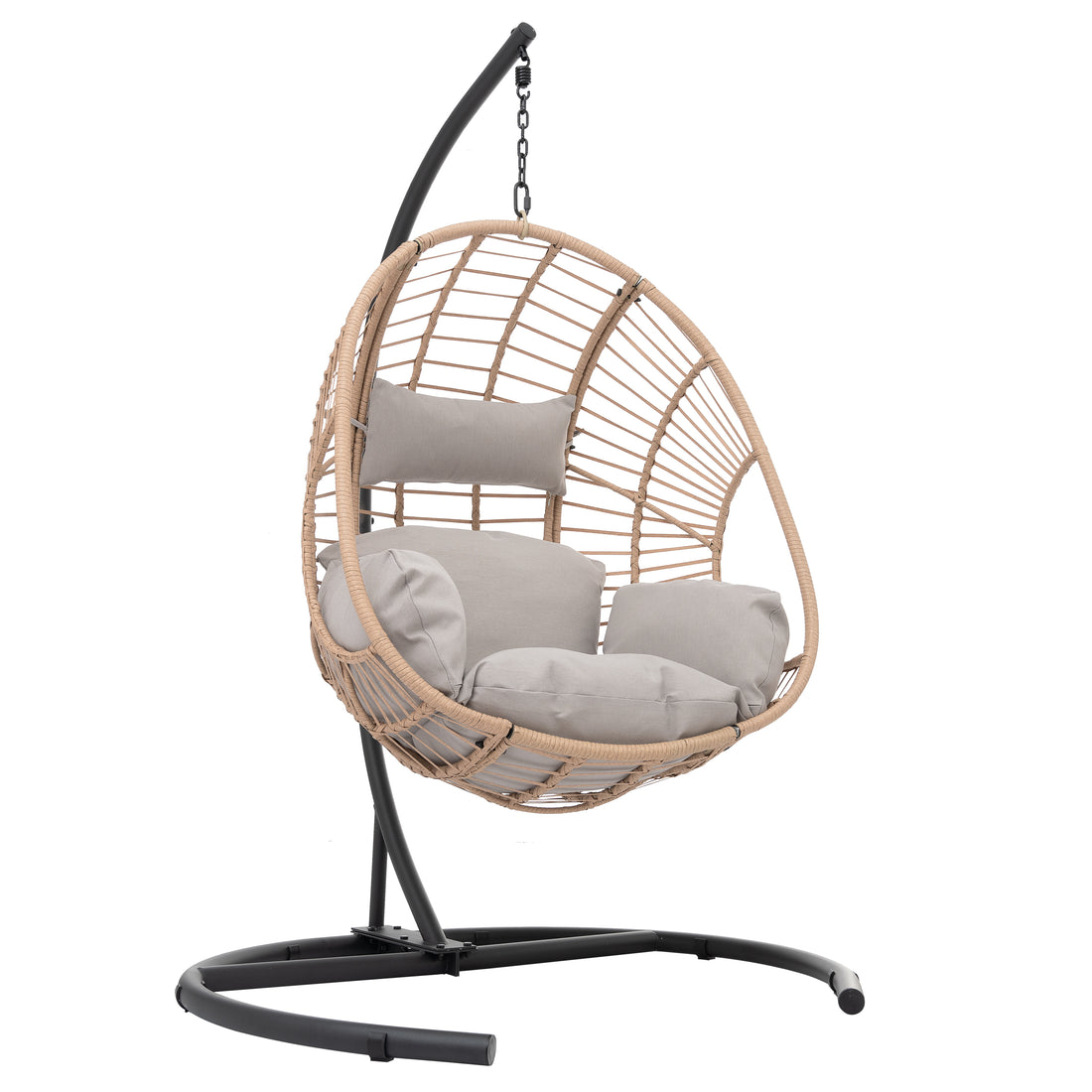 Outdoor Indoor Swing Egg Chair Natural Color Wicker With Beige Cushion Natural Wicker