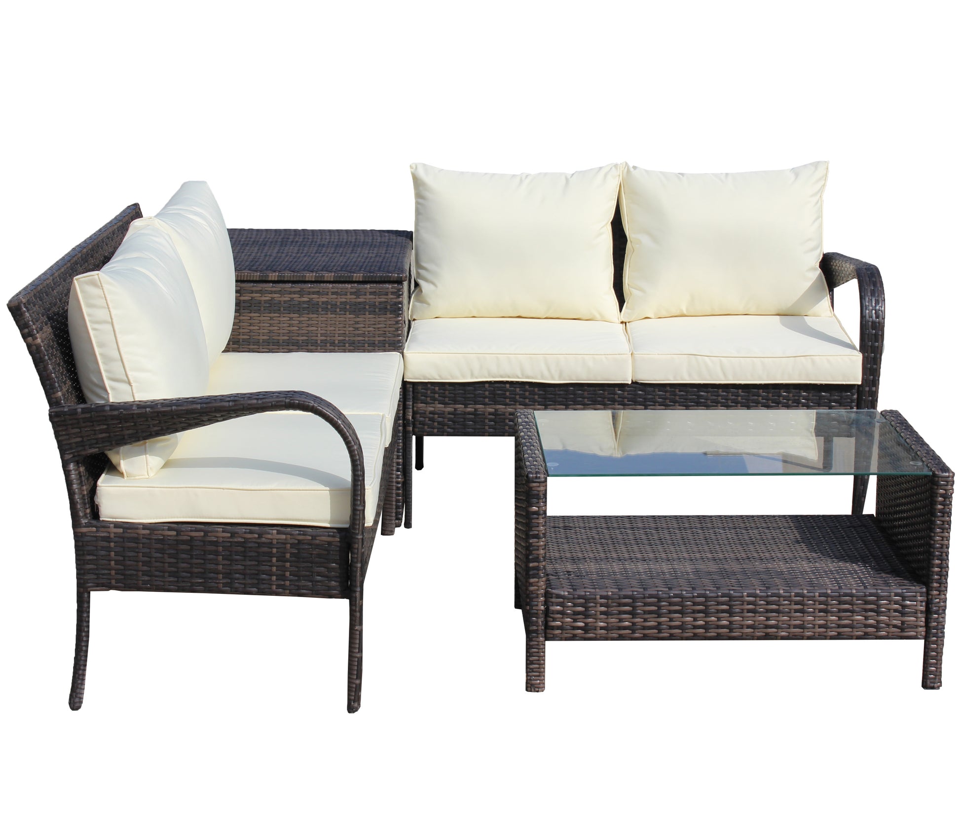 4 Piece Patio Sectional Wicker Rattan Outdoor Furniture Sofa Set With Storage Box Brown Brown Iron