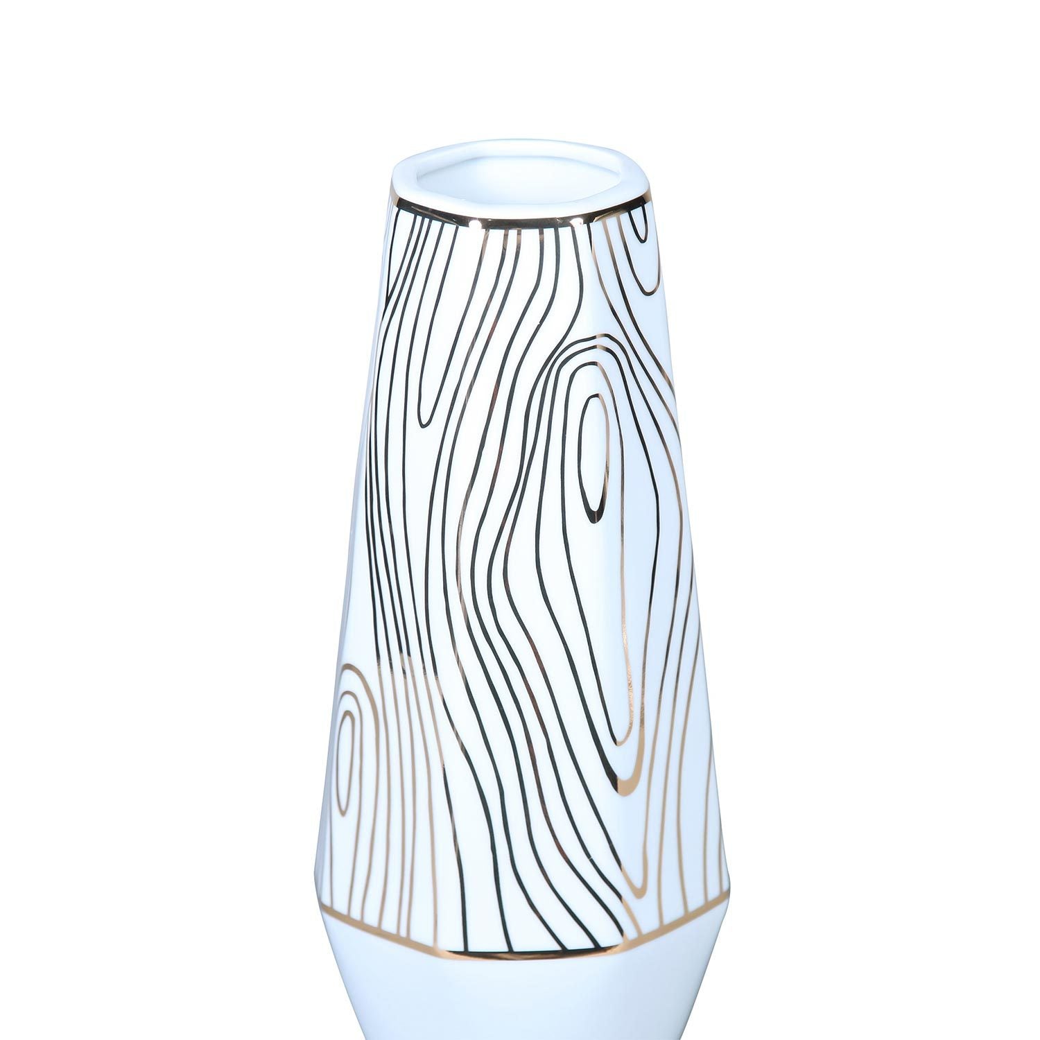 White Ceramic Vase With Gold Wood Grain Design Elegant And Versatile Home Decor White Ceramic