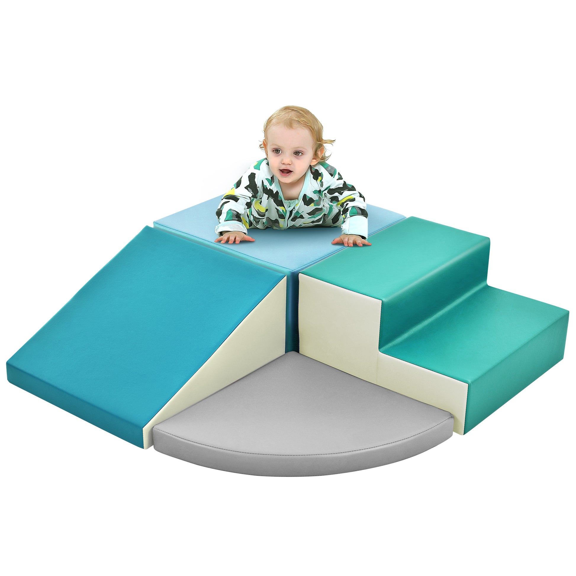 Soft Climb And Crawl Foam Playset, Safe Soft Foam Nugget Block For Infants, Preschools, Toddlers, Kids Crawling And Climbing Indoor Active Play Structure Cyan Foam