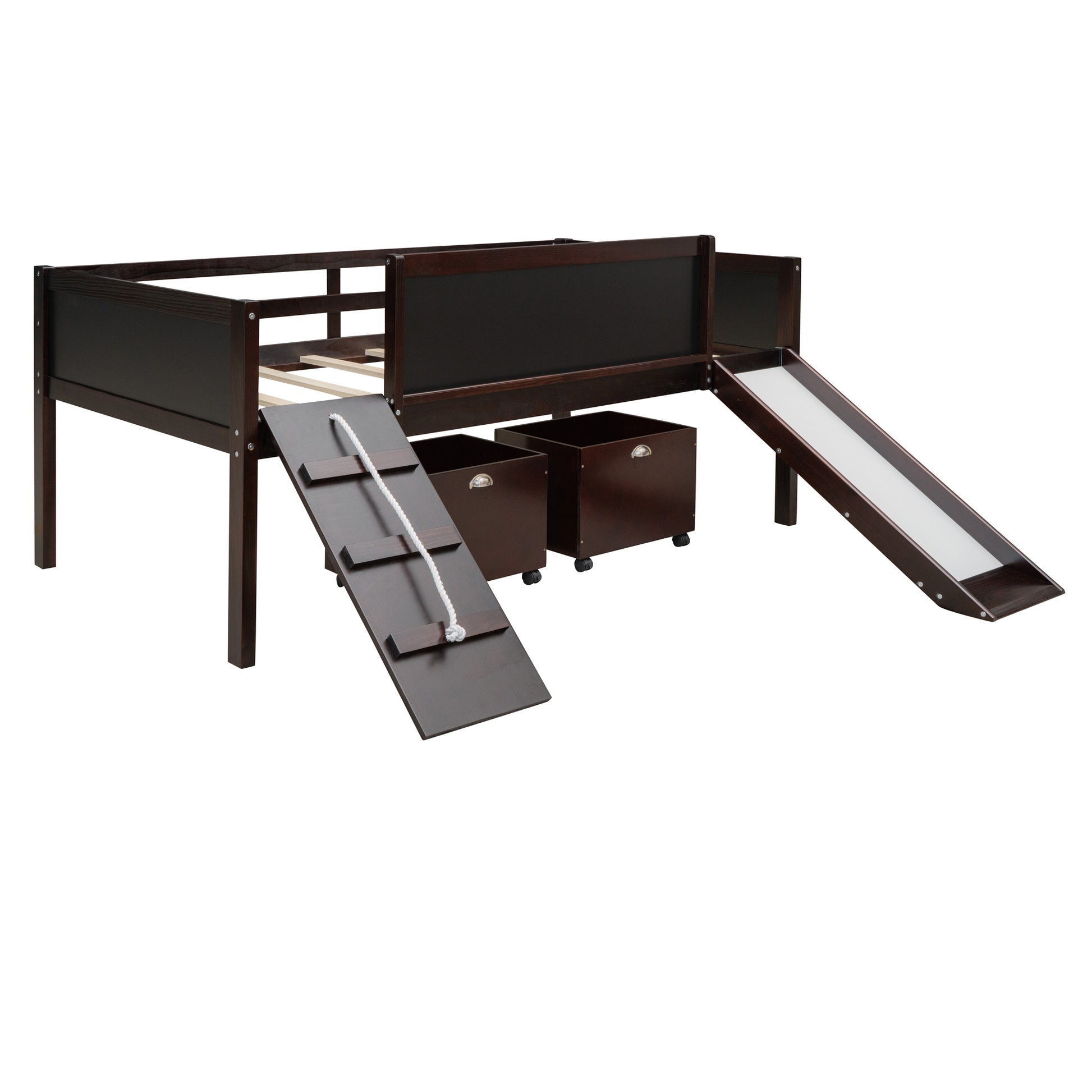 Twin Size Loft Bed Wood Bed With Two Storage Boxes Espresso Old Sku: Lp000075Aap Espresso Solid Wood