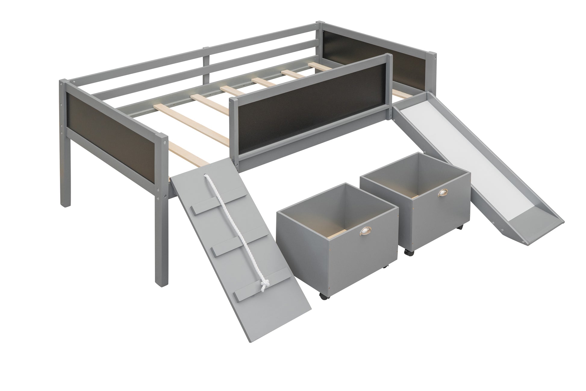 Twin Size Loft Bed Wood Bed With Two Storage Boxes Gray Old Sku: Lp000075Aae Natural Solid Wood