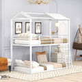 Twin Over Twin Bunk Bed Metal Bed With Half Roof, Guardrail And Ladder White White Metal