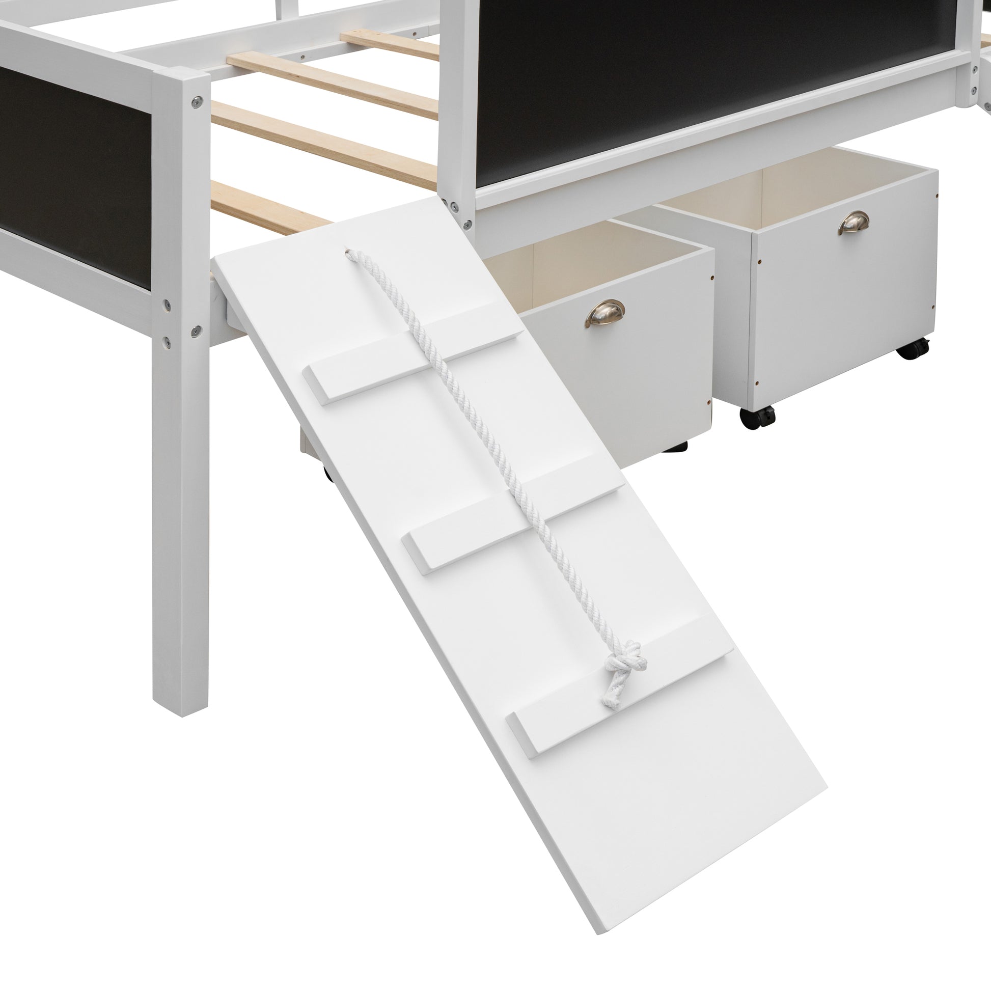 Twin Size Loft Bed Wood Bed With Two Storage Boxes White Old Sku: Lp000075Aak White Solid Wood