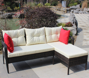 Outdoor Patio Furniture Sets 2 Piece Conversation Set Wicker Ratten Sectional Sofa With Seat Cushions Beige Cushion Brown Rattan