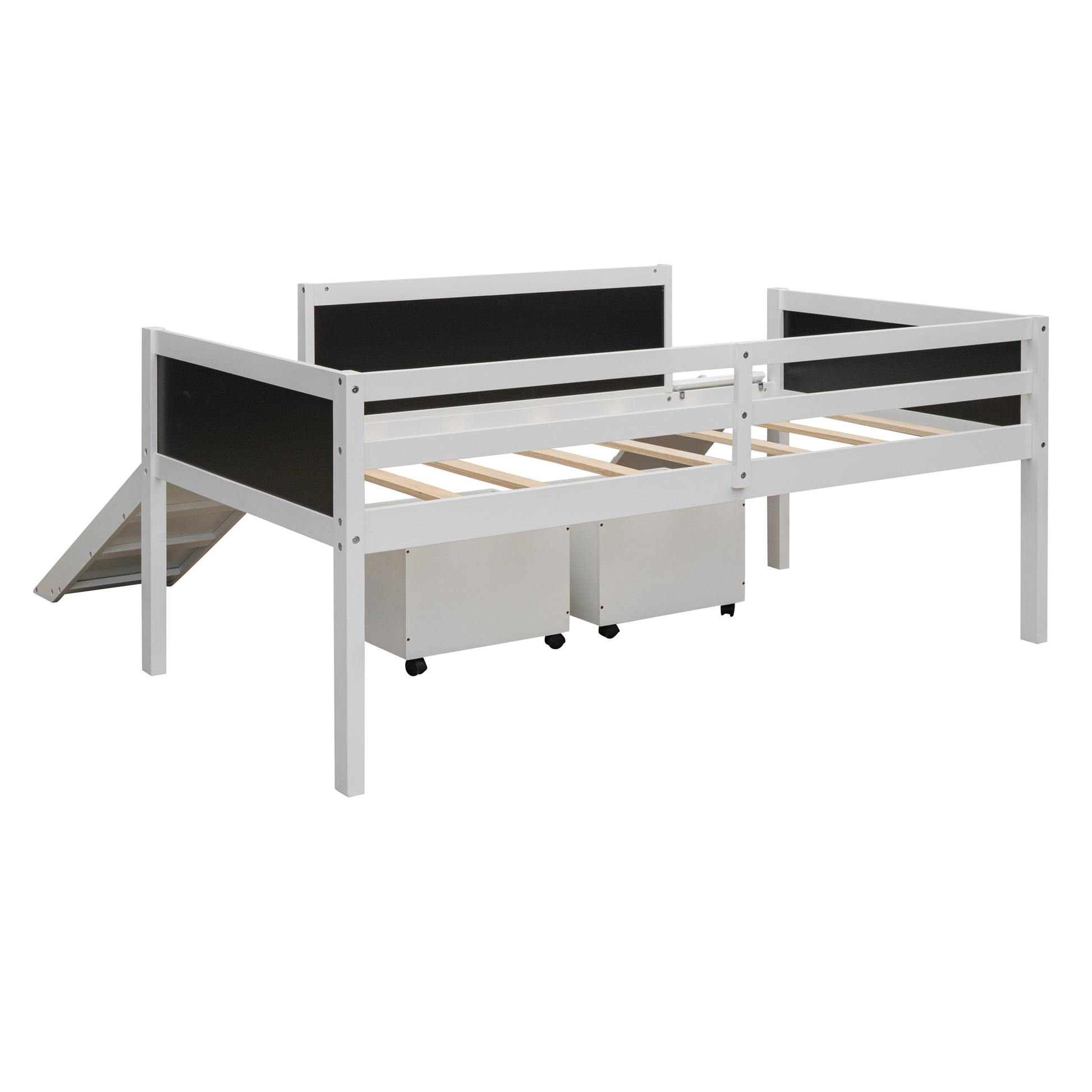 Twin Size Loft Bed Wood Bed With Two Storage Boxes White Old Sku: Lp000075Aak White Solid Wood