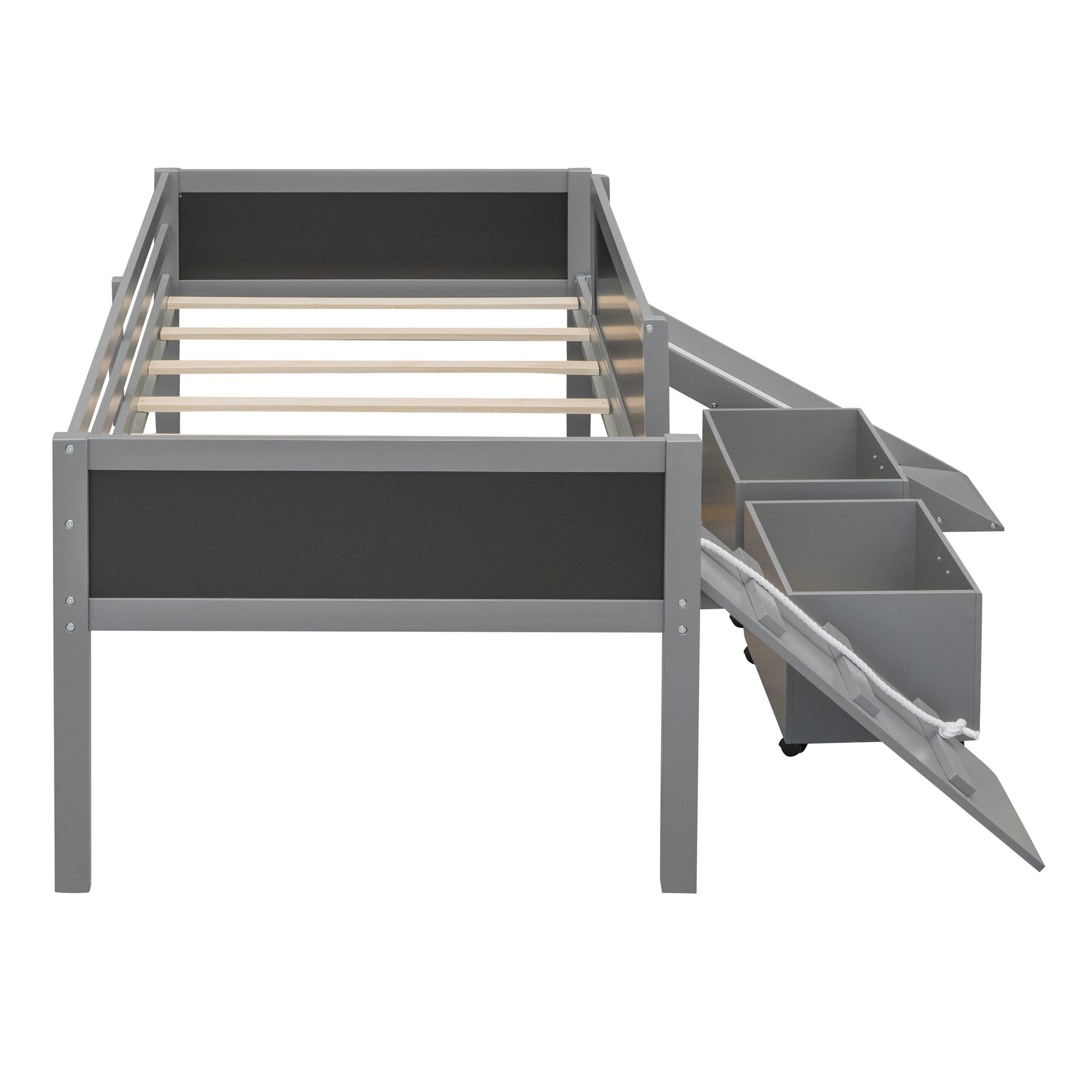 Twin Size Loft Bed Wood Bed With Two Storage Boxes Gray Old Sku: Lp000075Aae Natural Solid Wood