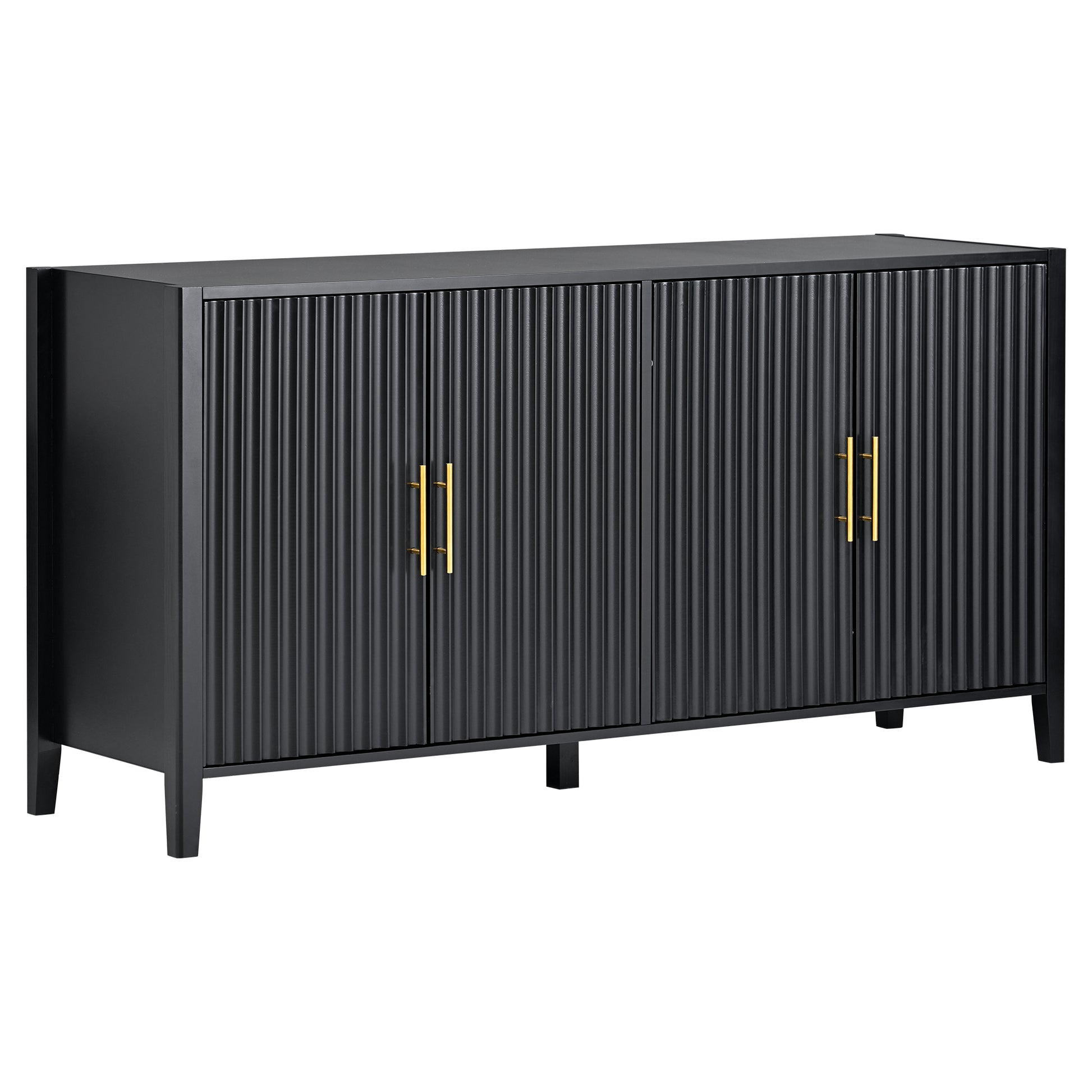 Accent Storage Cabinet Sideboard Wooden Cabinet With Metal Handles For Hallway, Entryway, Living Room Black Solid Wood Mdf