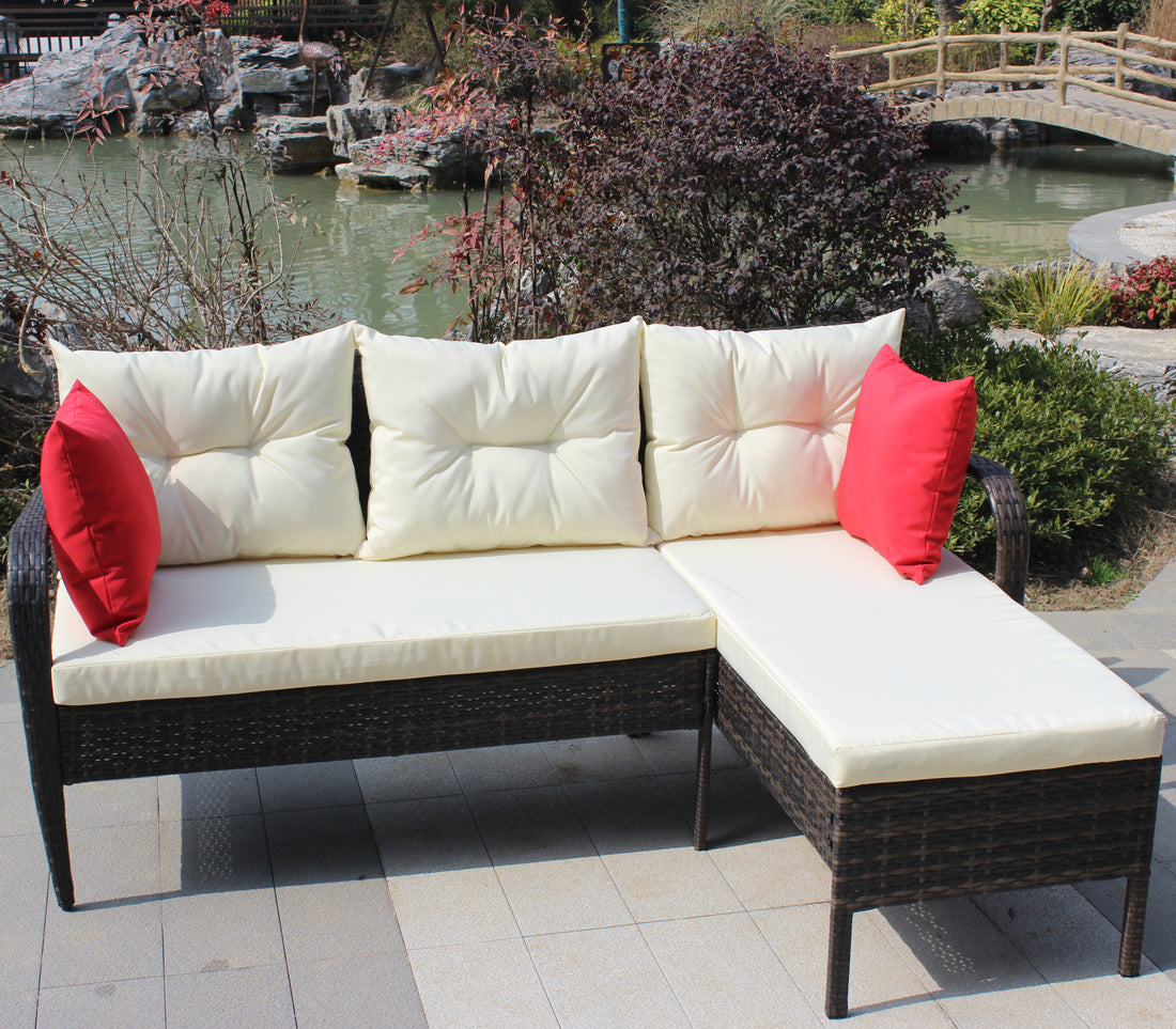 Outdoor Patio Furniture Sets 2 Piece Conversation Set Wicker Ratten Sectional Sofa With Seat Cushions Beige Cushion Brown Rattan