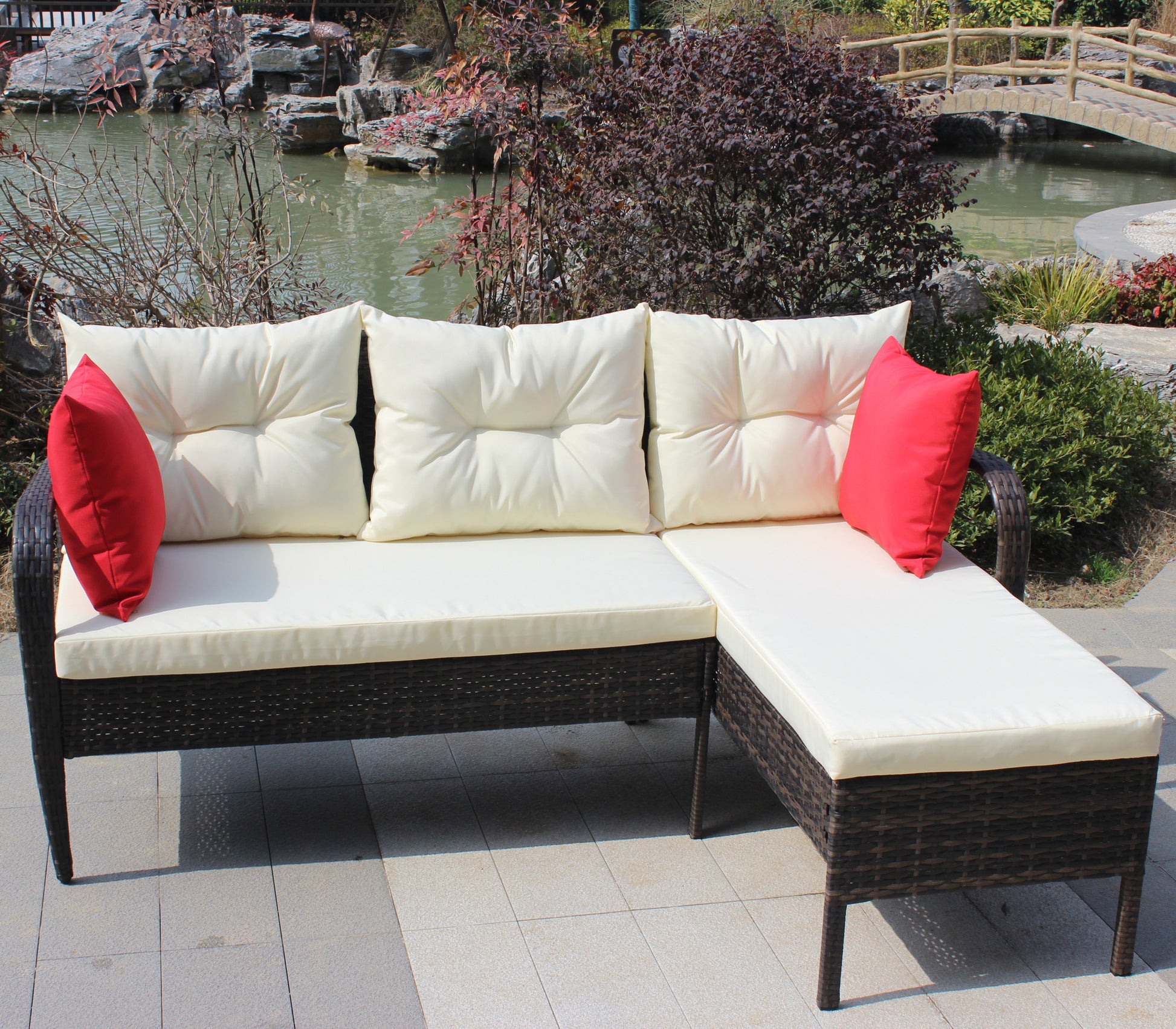 Outdoor Patio Furniture Sets 2 Piece Conversation Set Wicker Ratten Sectional Sofa With Seat Cushions Beige Cushion Brown Rattan