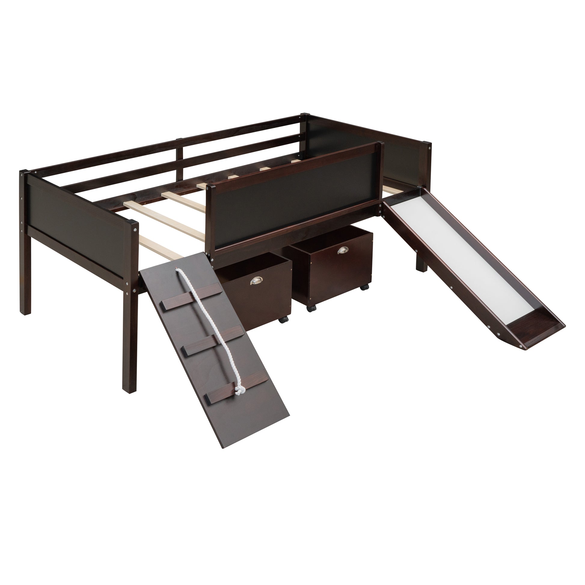 Twin Size Loft Bed Wood Bed With Two Storage Boxes Espresso Old Sku: Lp000075Aap Espresso Solid Wood