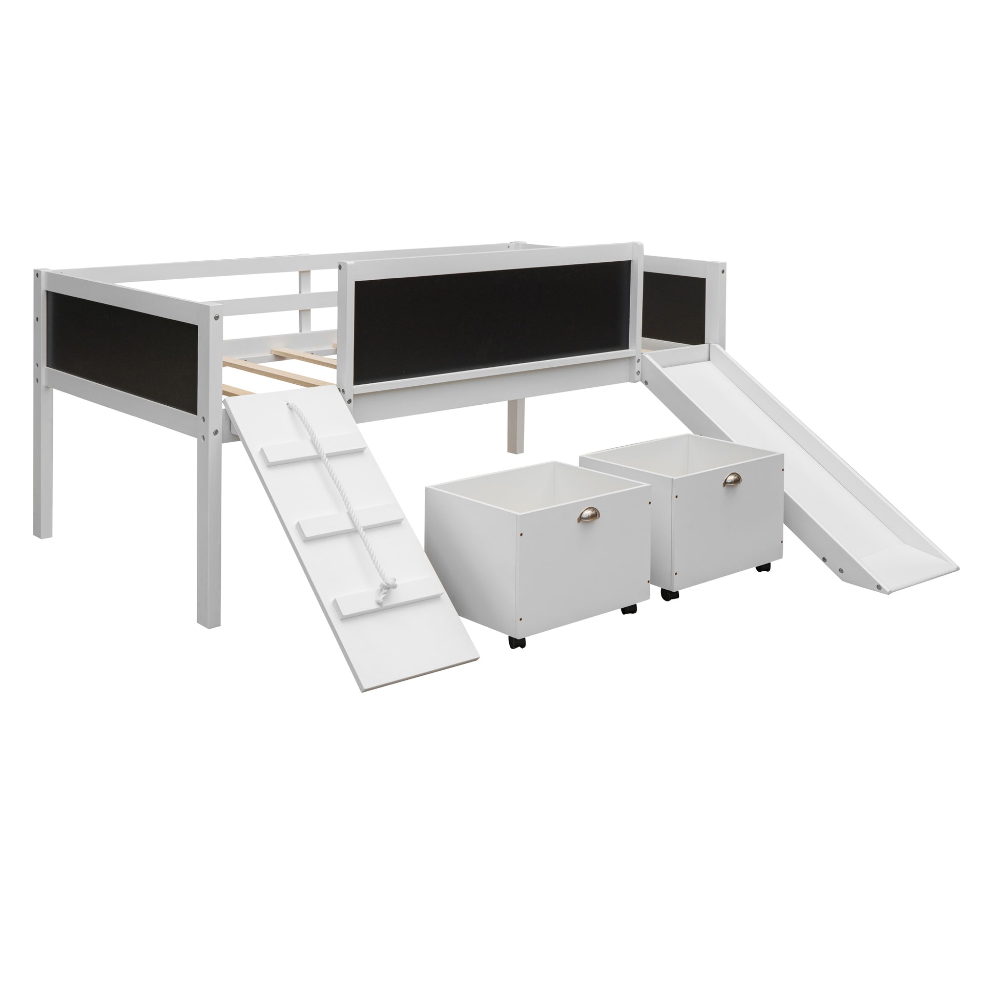 Twin Size Loft Bed Wood Bed With Two Storage Boxes White Old Sku: Lp000075Aak White Solid Wood