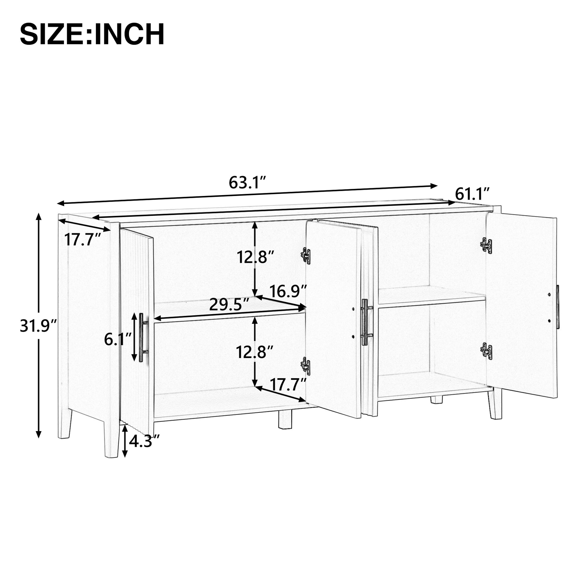 Accent Storage Cabinet Sideboard Wooden Cabinet With Metal Handles For Hallway, Entryway, Living Room White Solid Wood Mdf