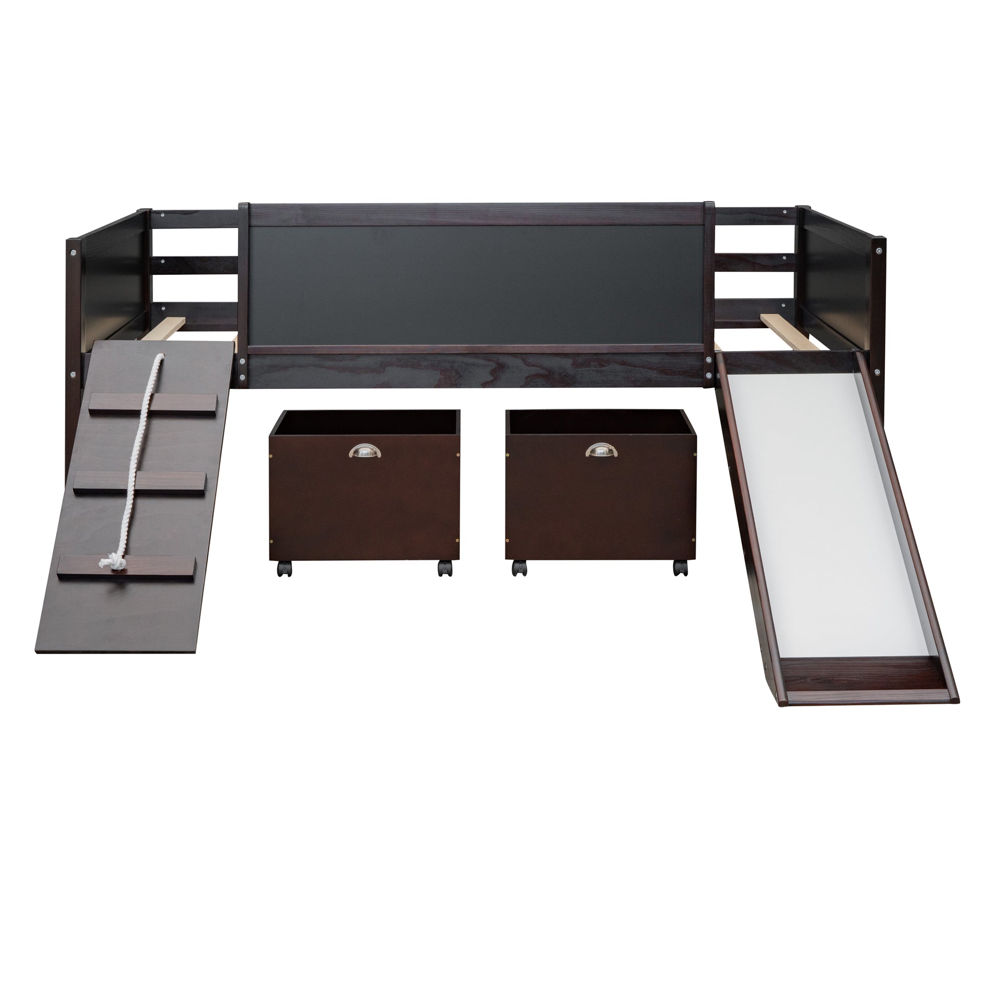 Twin Size Loft Bed Wood Bed With Two Storage Boxes Espresso Old Sku: Lp000075Aap Espresso Solid Wood