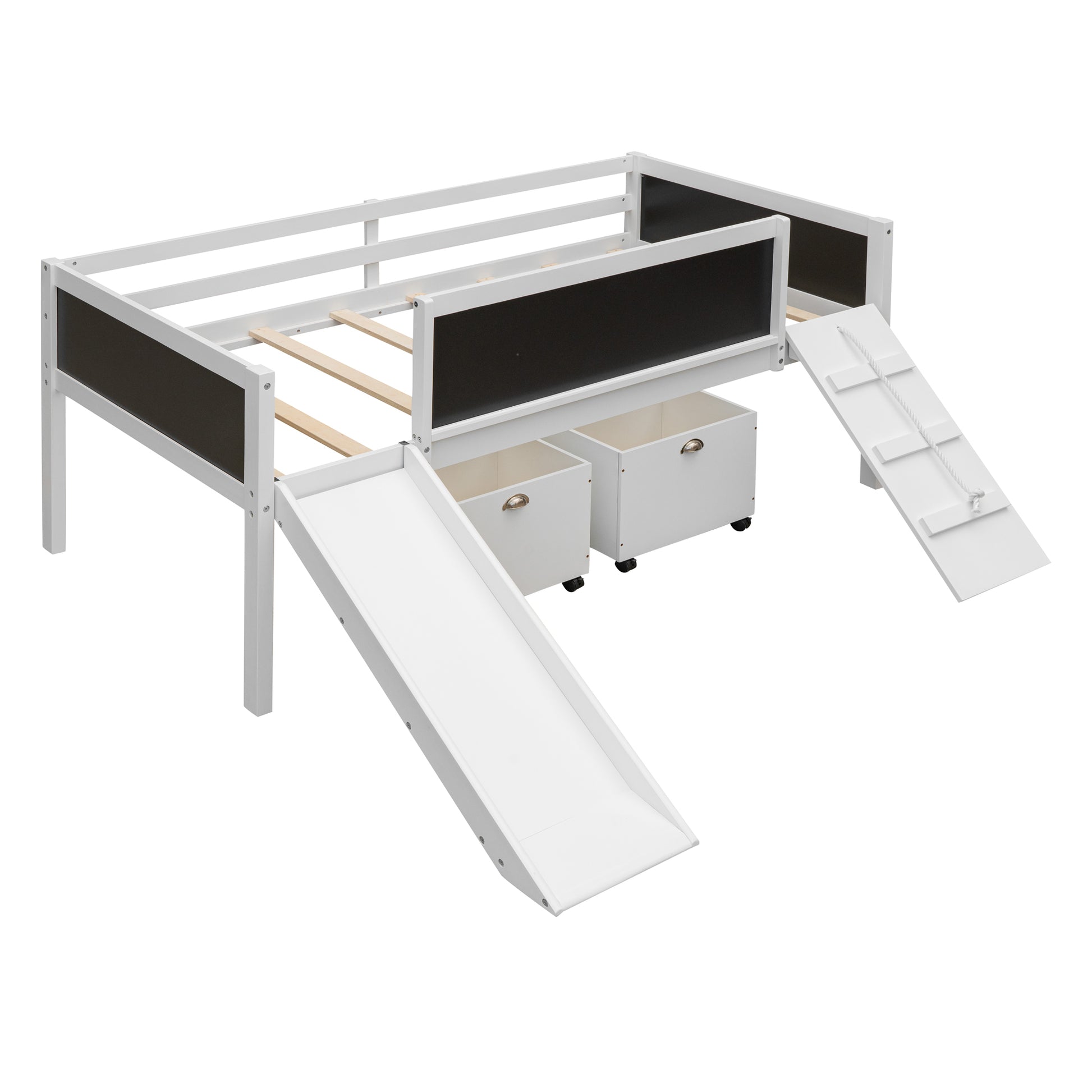 Twin Size Loft Bed Wood Bed With Two Storage Boxes White Old Sku: Lp000075Aak White Solid Wood