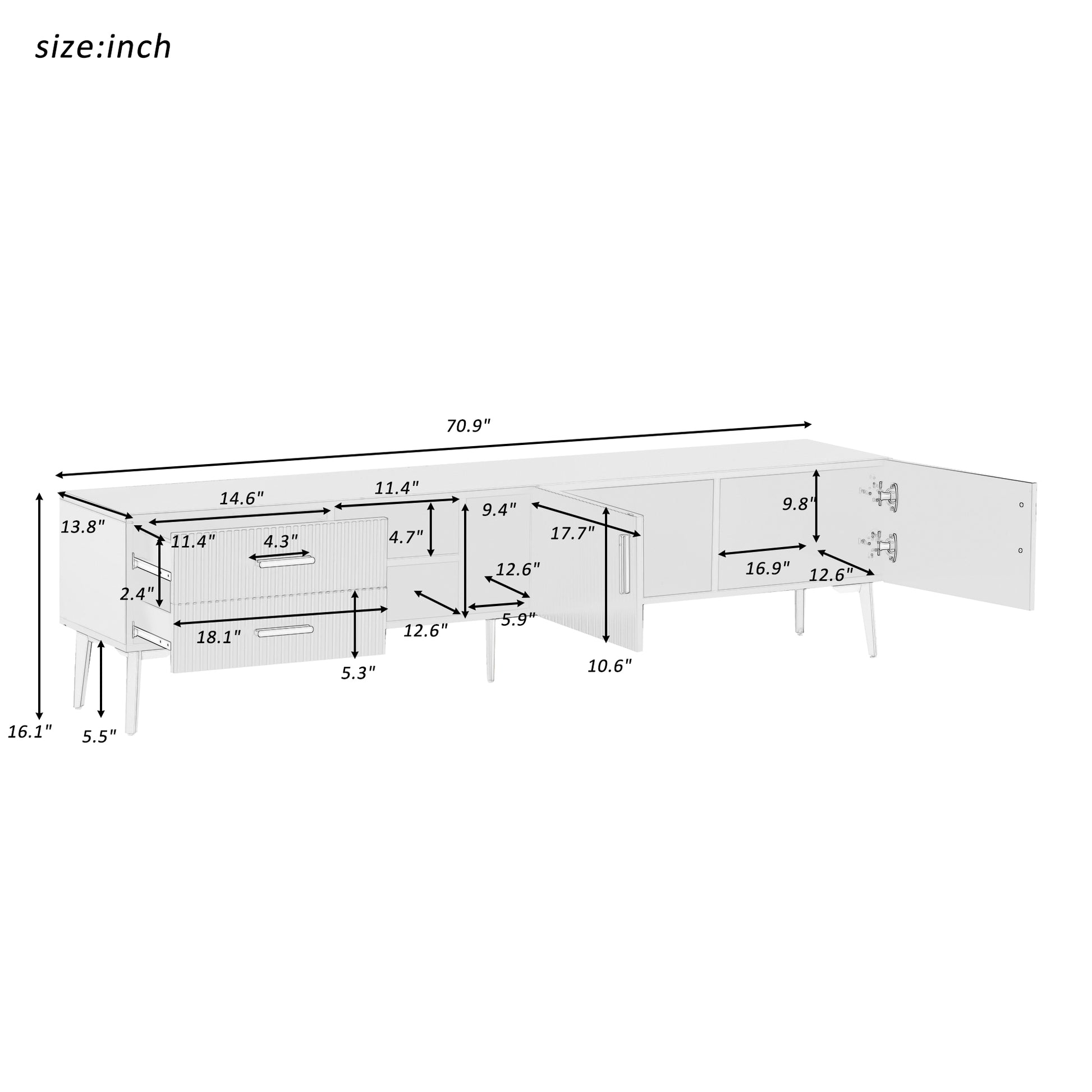 Modern Tv Stand With 5 Champagne Legs Durable, Stylish, Spacious, Versatile Storage Tvs Up To 77" White White Mdf