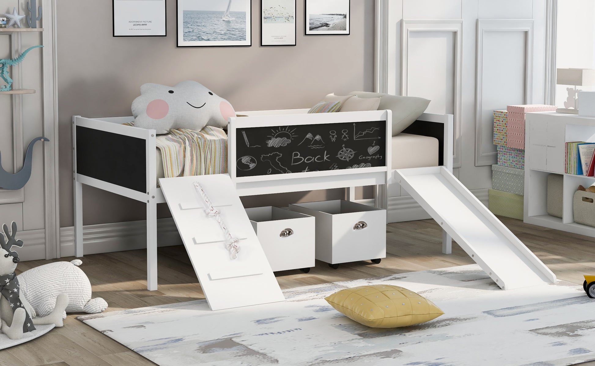 Twin Size Loft Bed Wood Bed With Two Storage Boxes White Old Sku: Lp000075Aak White Solid Wood