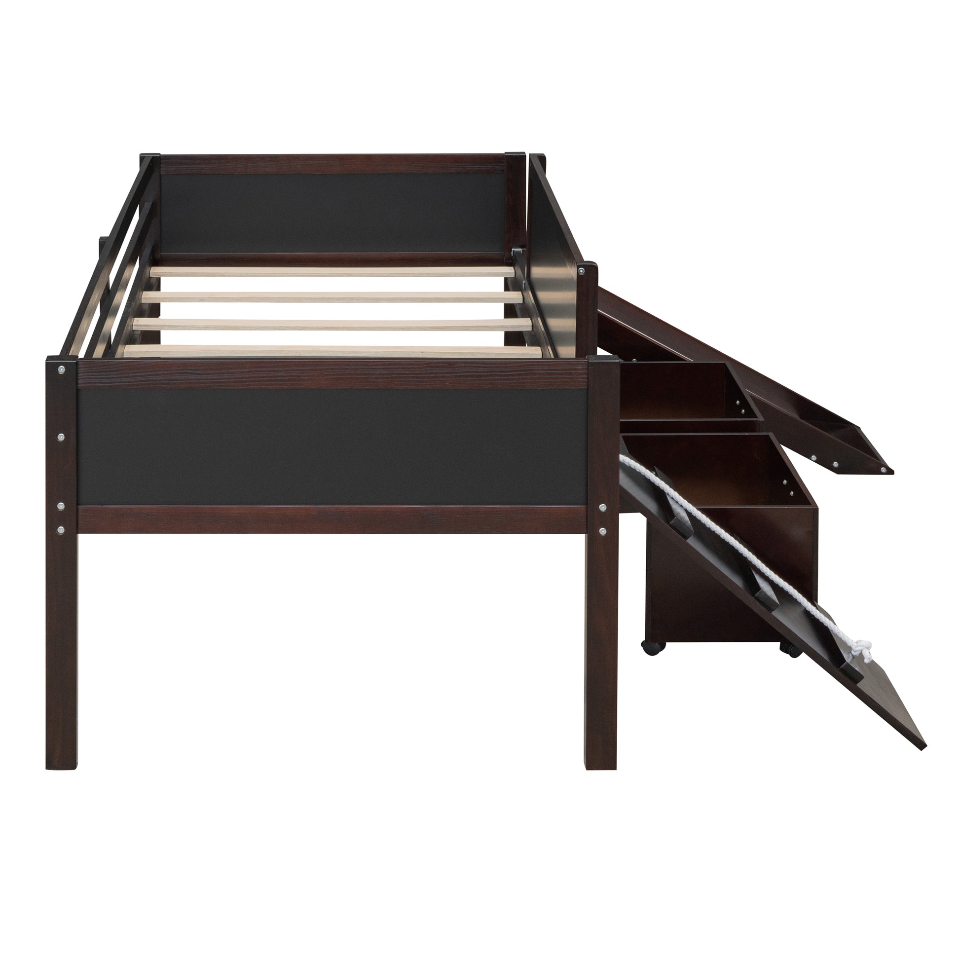 Twin Size Loft Bed Wood Bed With Two Storage Boxes Espresso Old Sku: Lp000075Aap Espresso Solid Wood