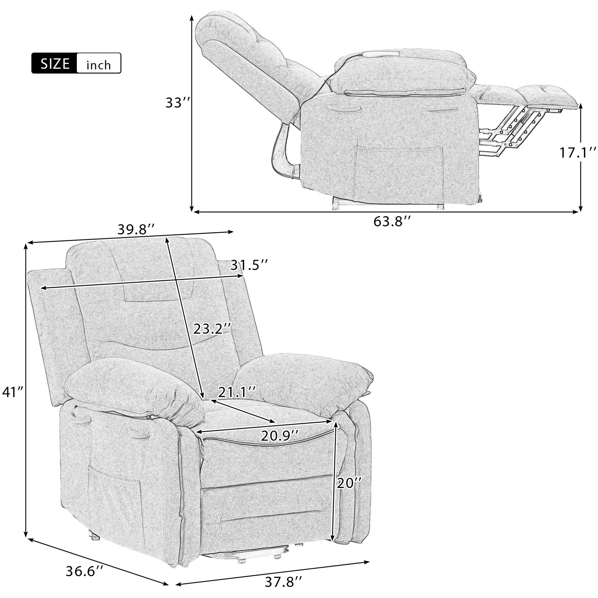 Massage Recliner,Power Lift Chair For Elderly With Adjustable Massage And Heating Function,Recliner Chair With Infinite Position And Side Pocket For Living Room ,Beige Beige Foam Linen