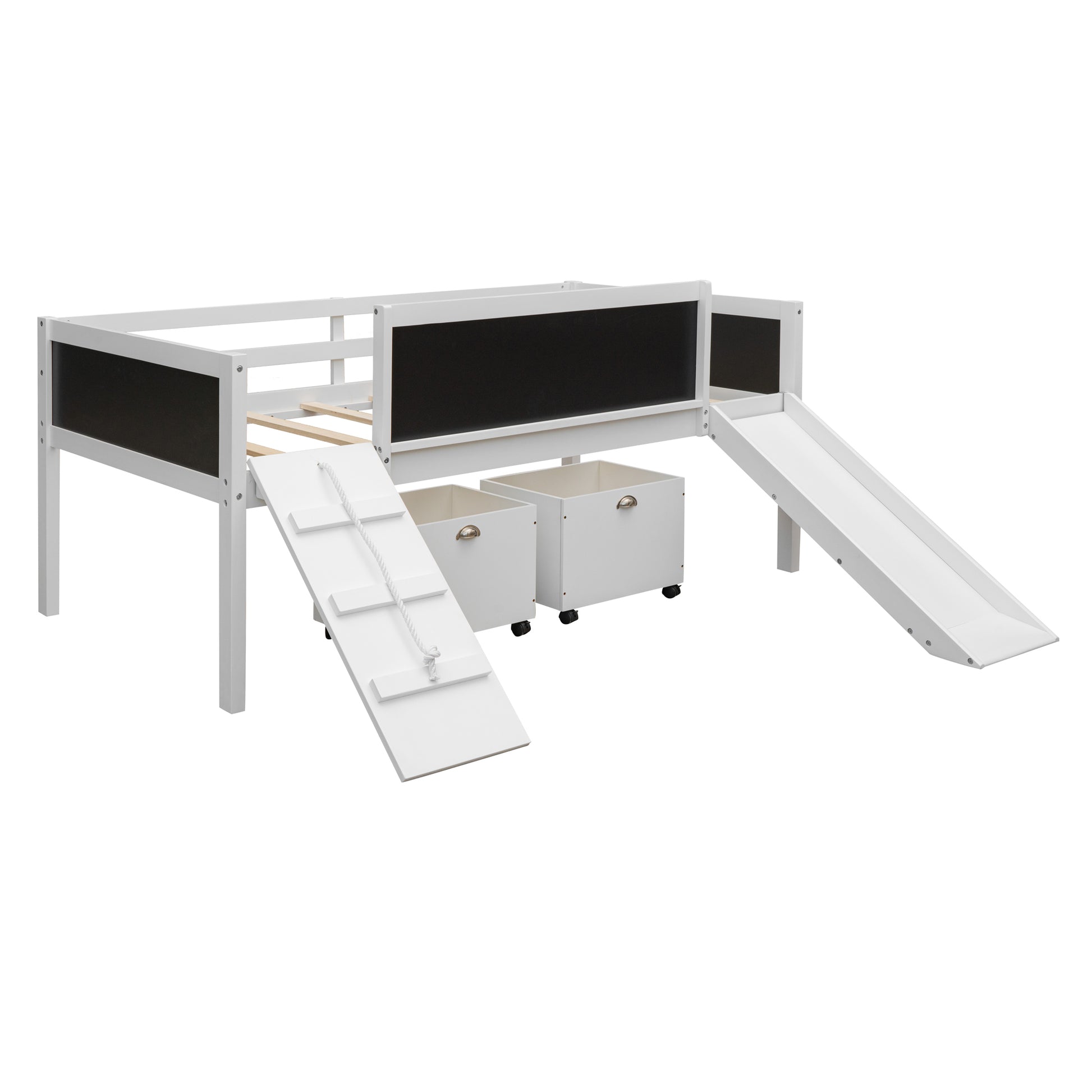 Twin Size Loft Bed Wood Bed With Two Storage Boxes White Old Sku: Lp000075Aak White Solid Wood