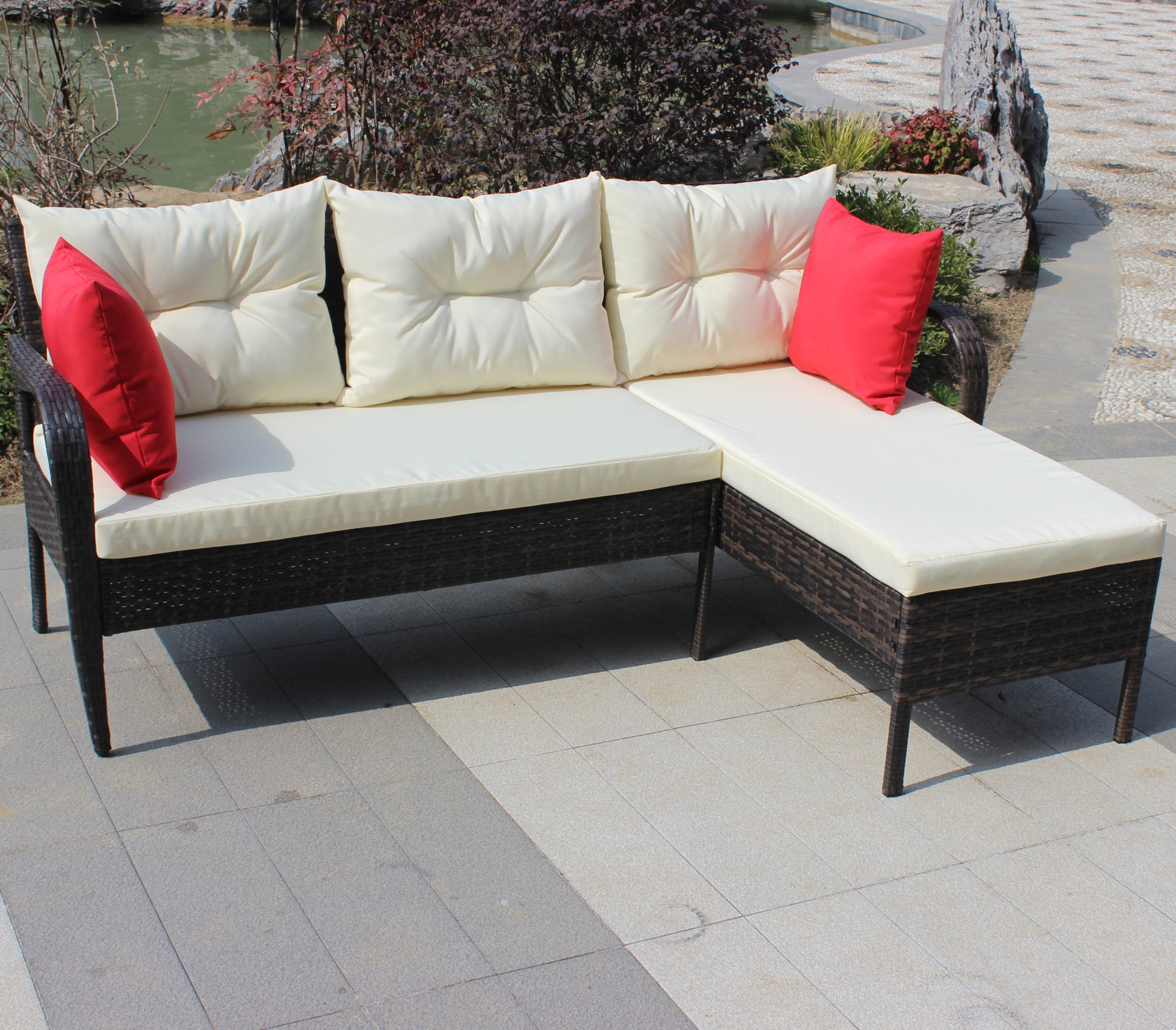 Outdoor Patio Furniture Sets 2 Piece Conversation Set Wicker Ratten Sectional Sofa With Seat Cushions Beige Cushion Brown Rattan