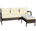 Outdoor Patio Furniture Sets 2 Piece Conversation Set Wicker Ratten Sectional Sofa With Seat Cushions Beige Cushion Brown Rattan