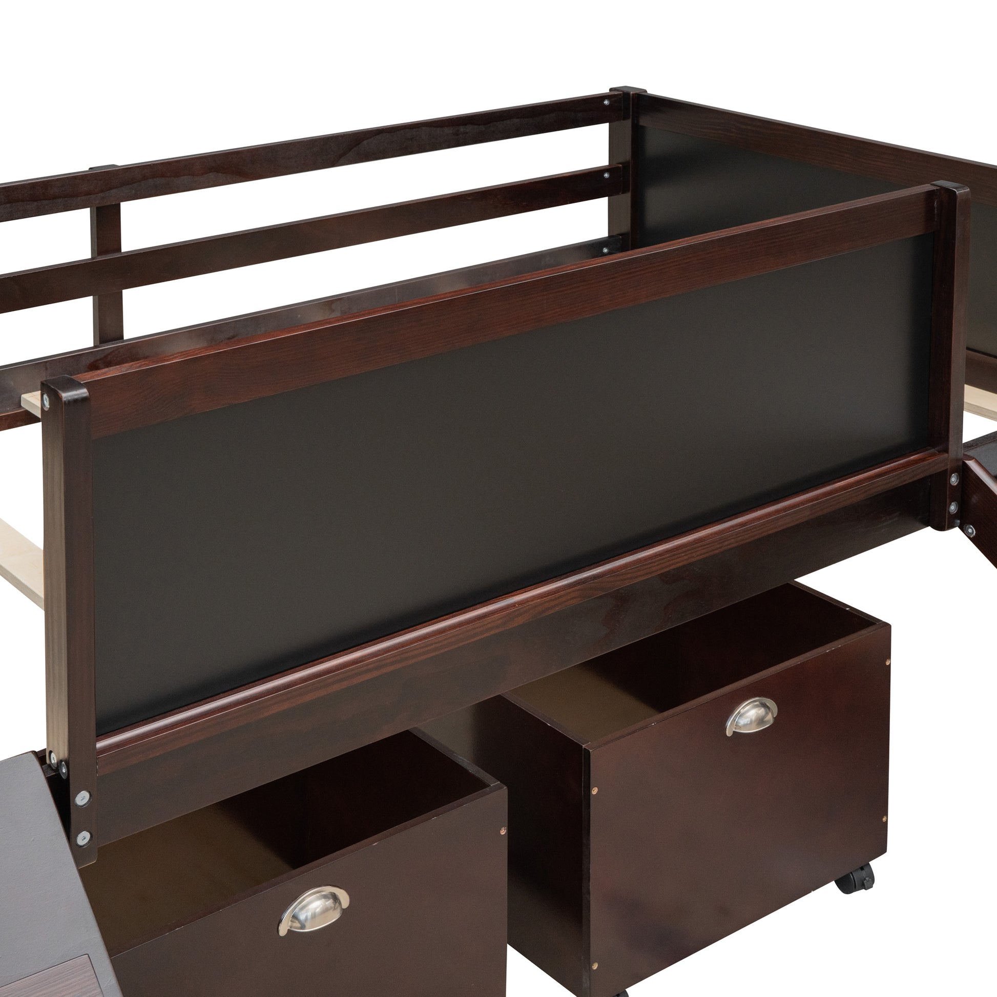 Twin Size Loft Bed Wood Bed With Two Storage Boxes Espresso Old Sku: Lp000075Aap Espresso Solid Wood