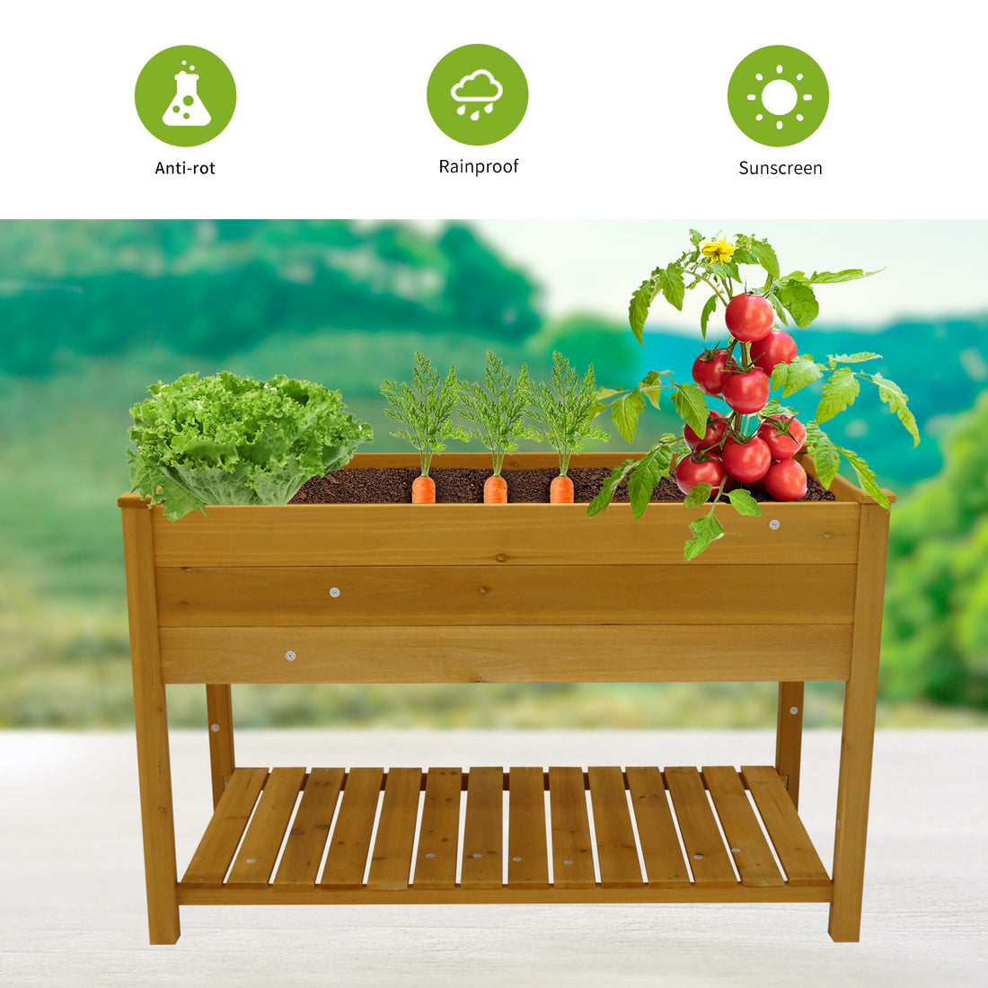 Raised Garden Bed Planter Box With Legs & Storage Shelf Wooden Elevated Vegetable Growing Bed For Flower Herb Backyard Patio Balcony 48.5X30X24.4In Natural Solid Wood