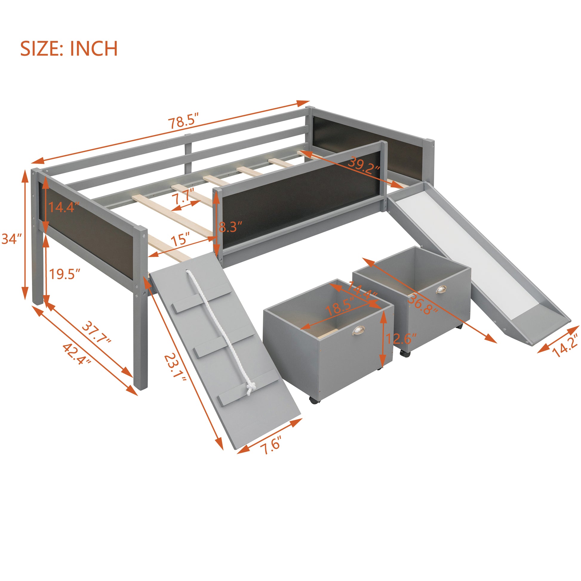 Twin Size Loft Bed Wood Bed With Two Storage Boxes Gray Old Sku: Lp000075Aae Natural Solid Wood