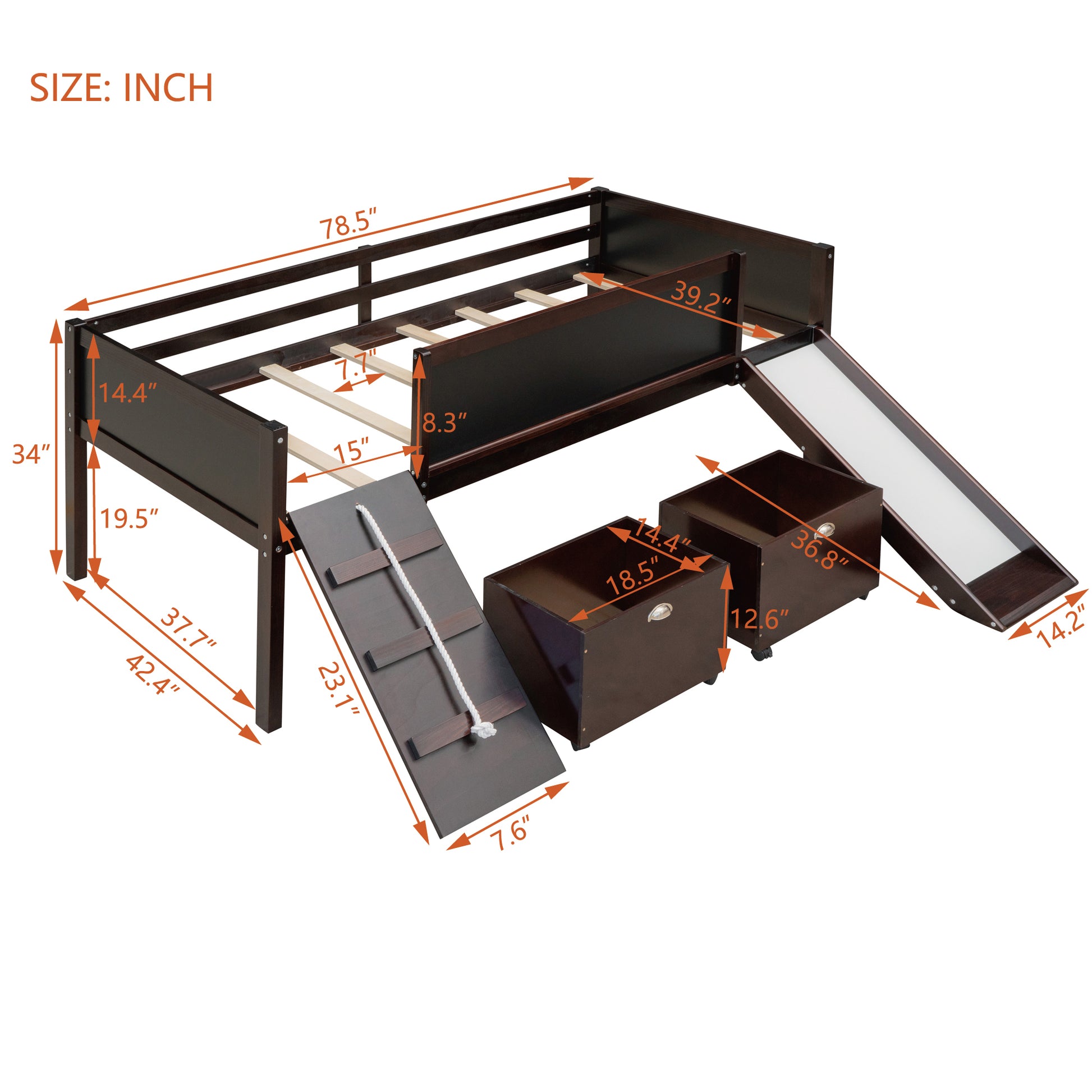 Twin Size Loft Bed Wood Bed With Two Storage Boxes Espresso Old Sku: Lp000075Aap Espresso Solid Wood