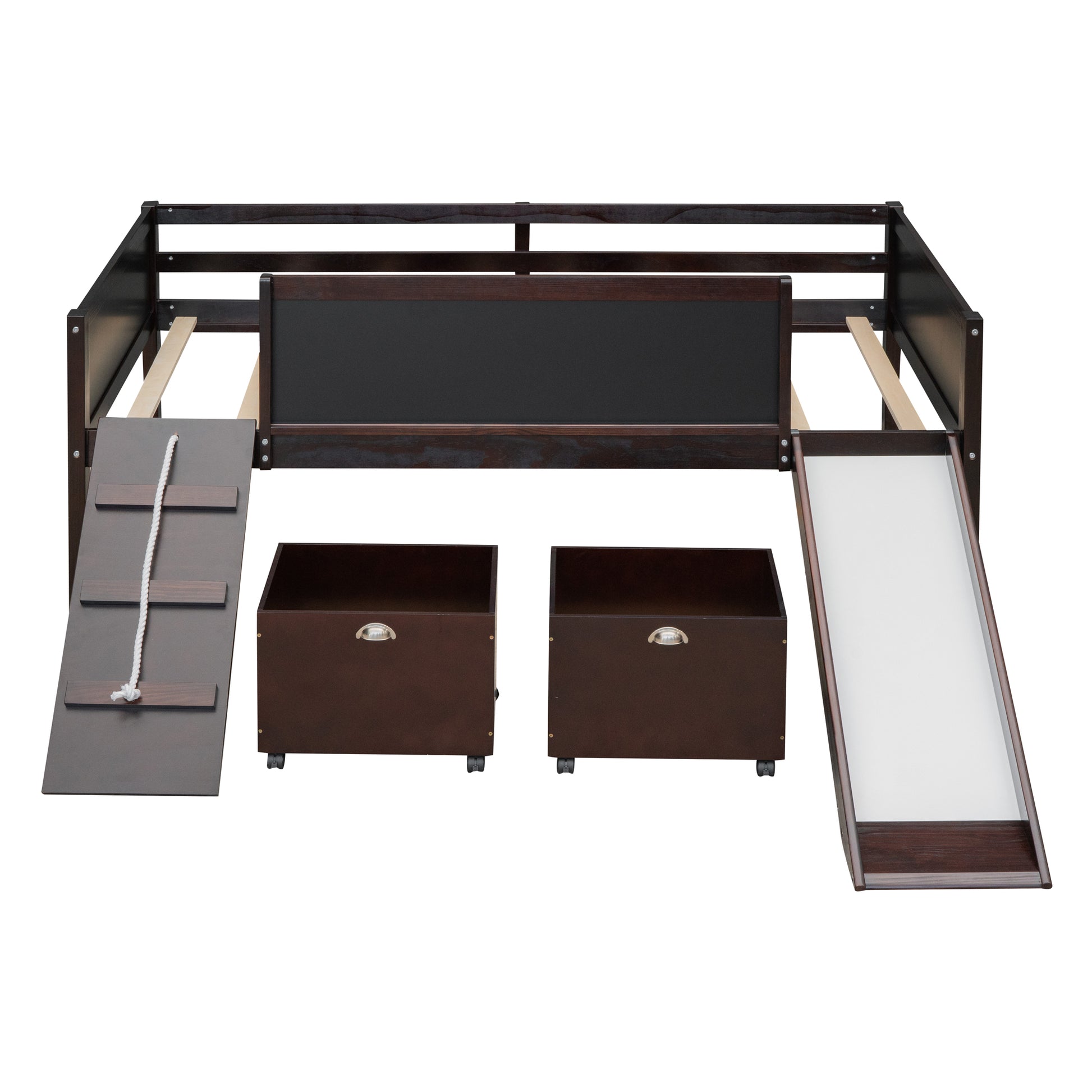 Twin Size Loft Bed Wood Bed With Two Storage Boxes Espresso Old Sku: Lp000075Aap Espresso Solid Wood