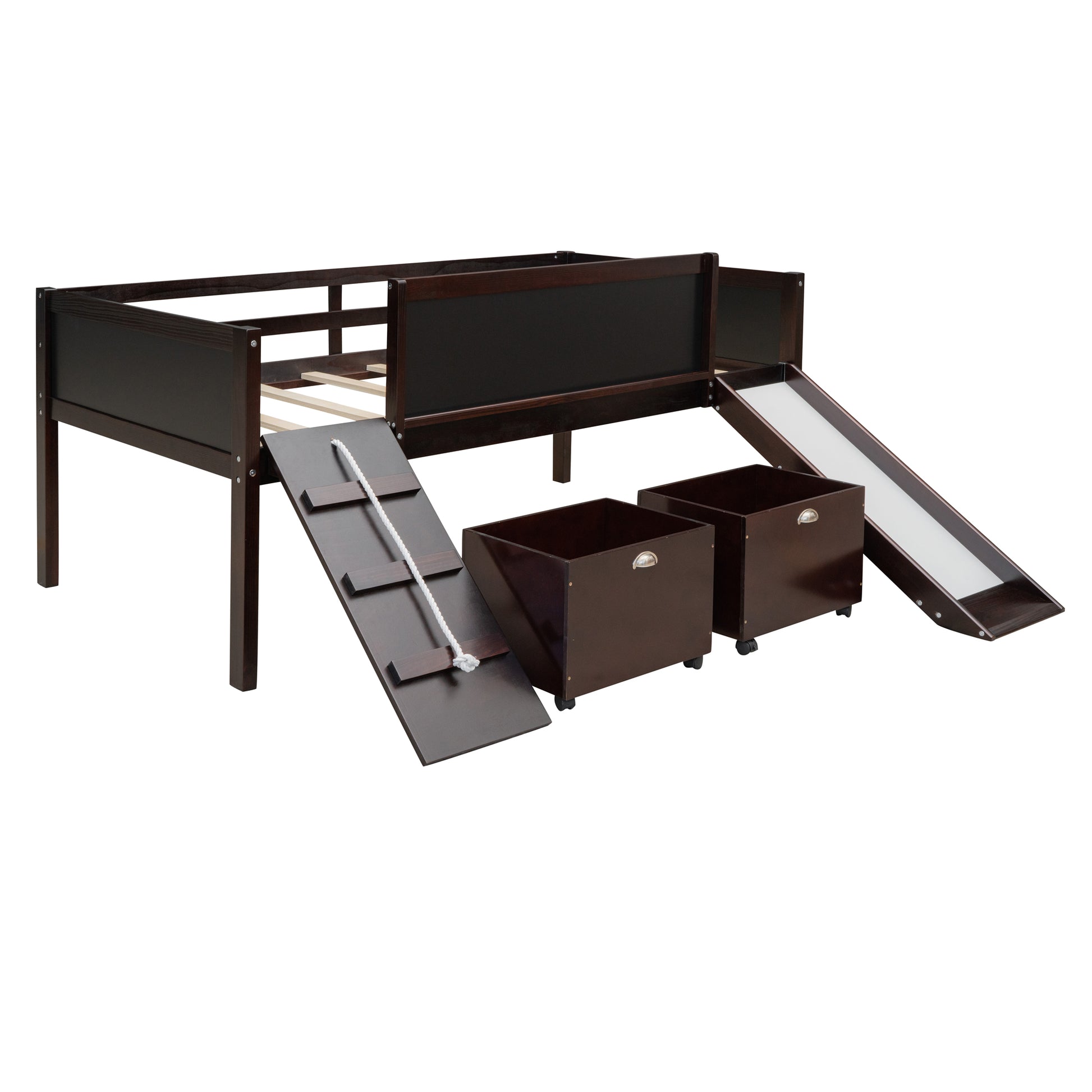 Twin Size Loft Bed Wood Bed With Two Storage Boxes Espresso Old Sku: Lp000075Aap Espresso Solid Wood