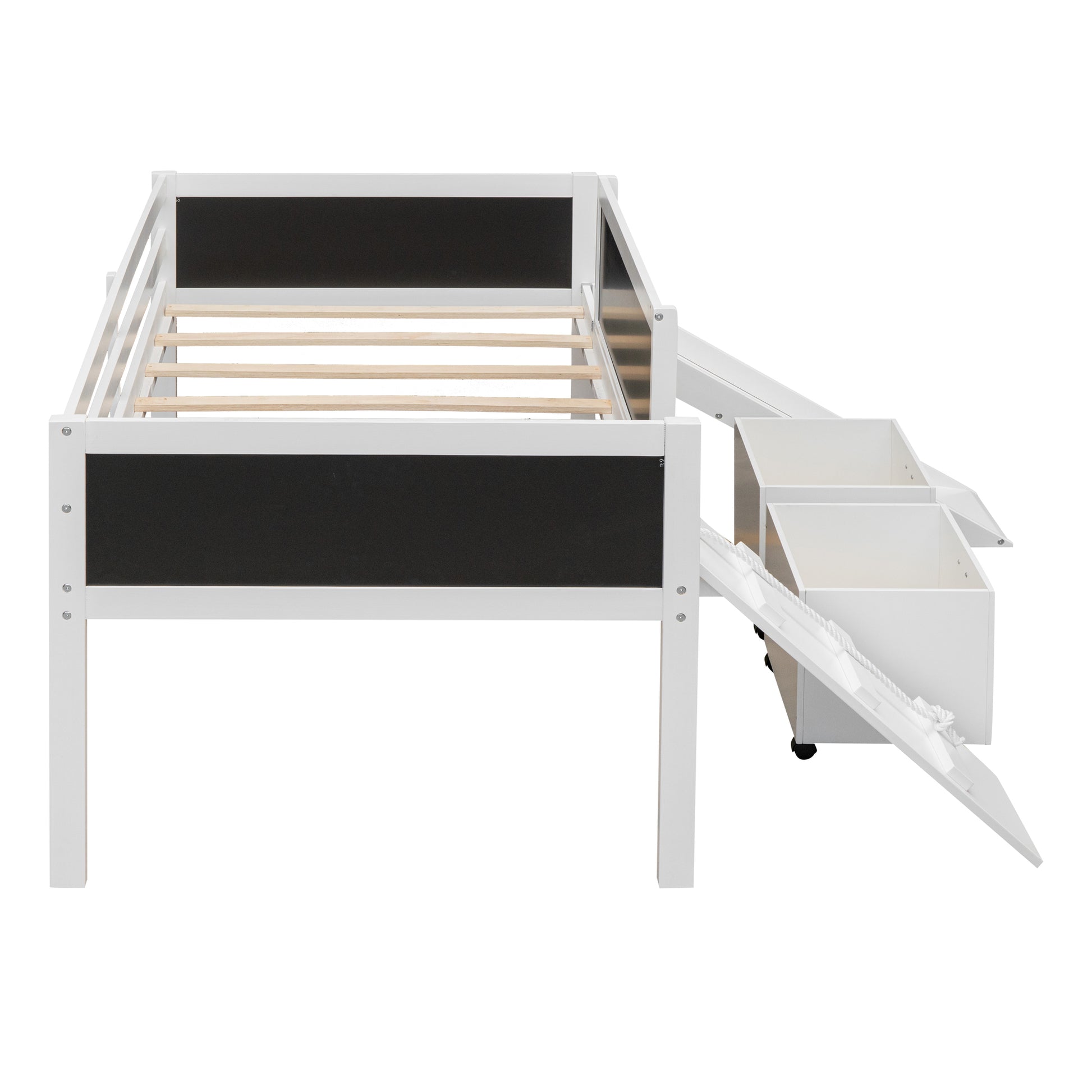 Twin Size Loft Bed Wood Bed With Two Storage Boxes White Old Sku: Lp000075Aak White Solid Wood